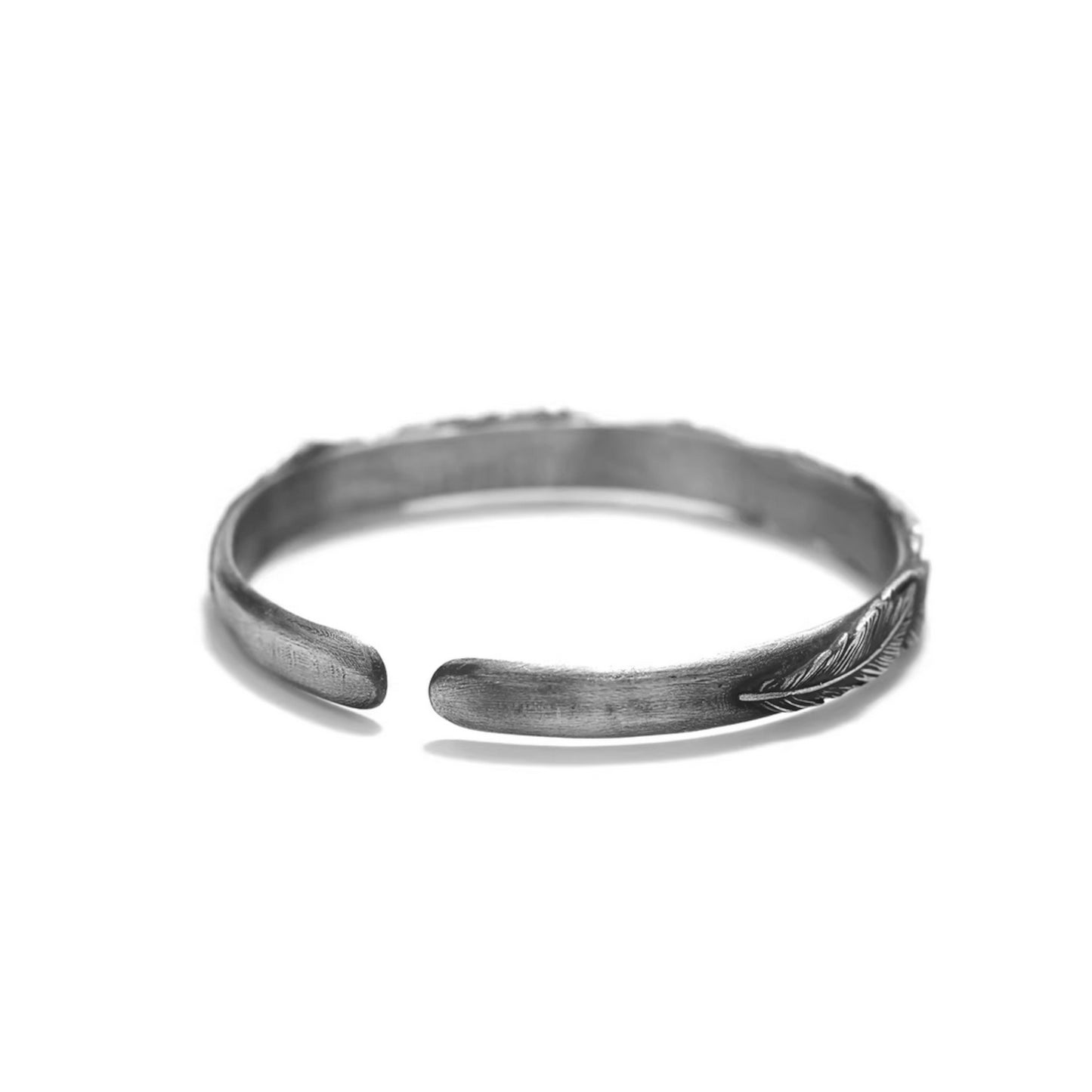 S999 Fine Silver Vintage Unisex Feather Bangle Minimalist Nature Inspired Design