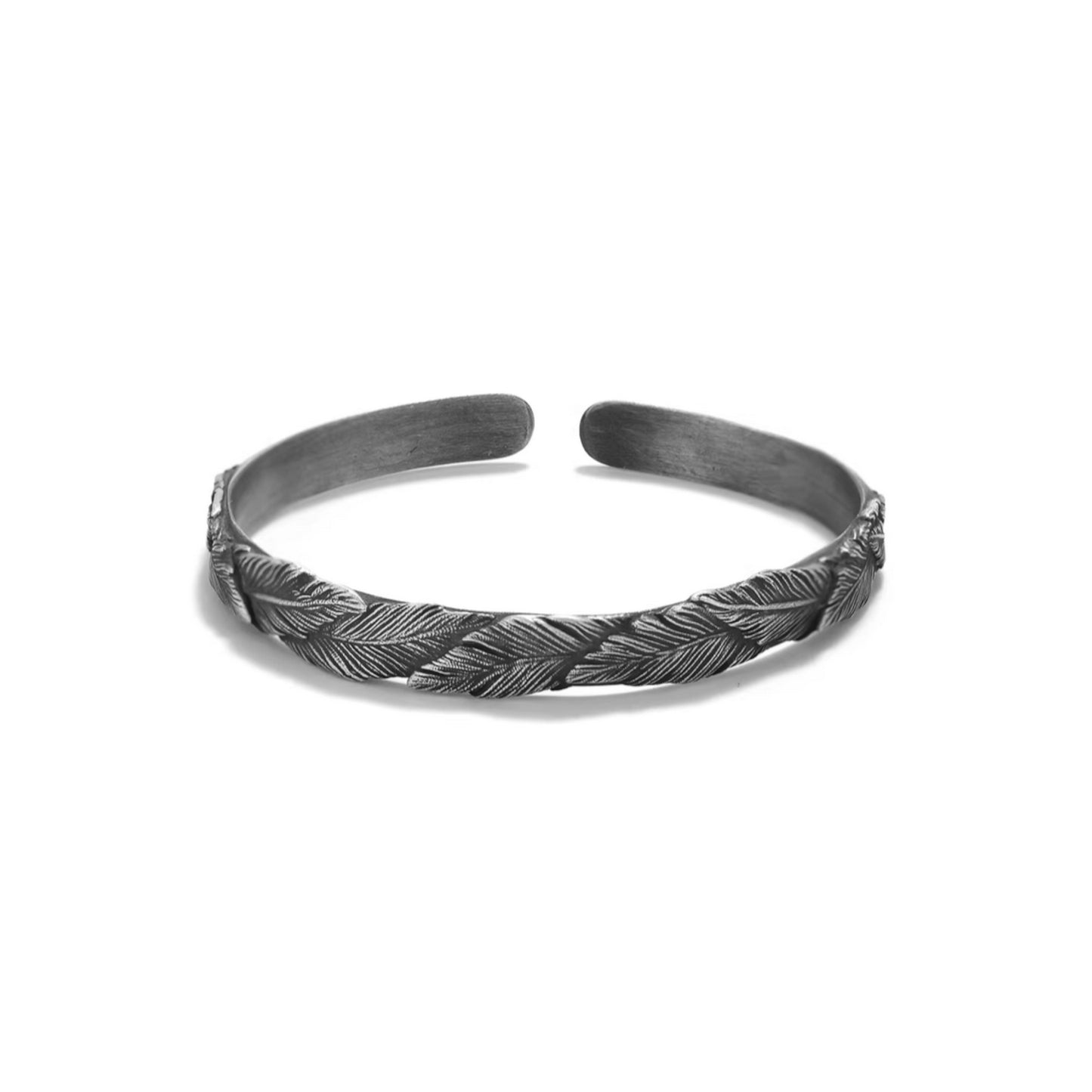 S999 Fine Silver Vintage Unisex Feather Bangle Minimalist Nature Inspired Design