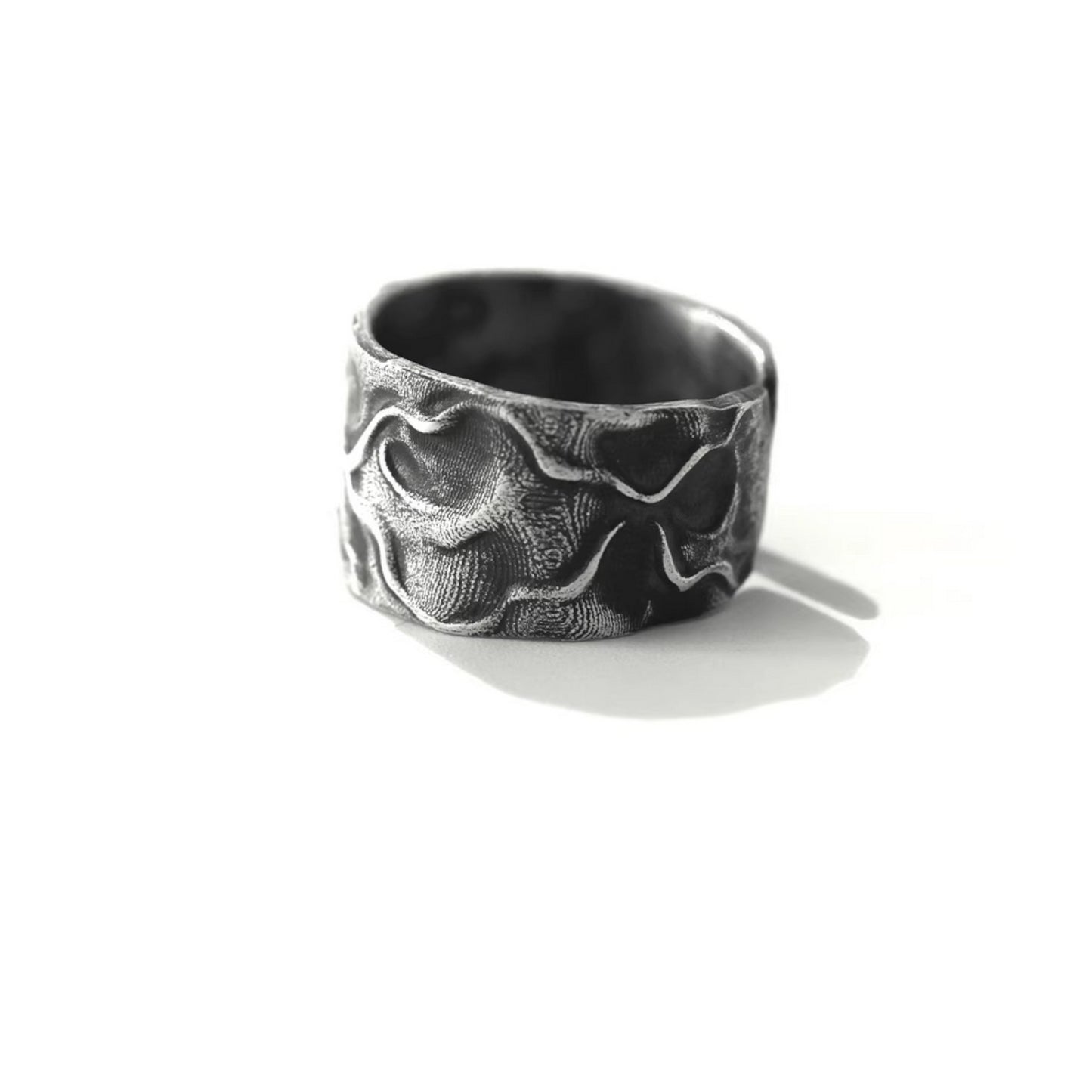 S999 Fine Silver Vintage Pattern Minimal Men Band Ring