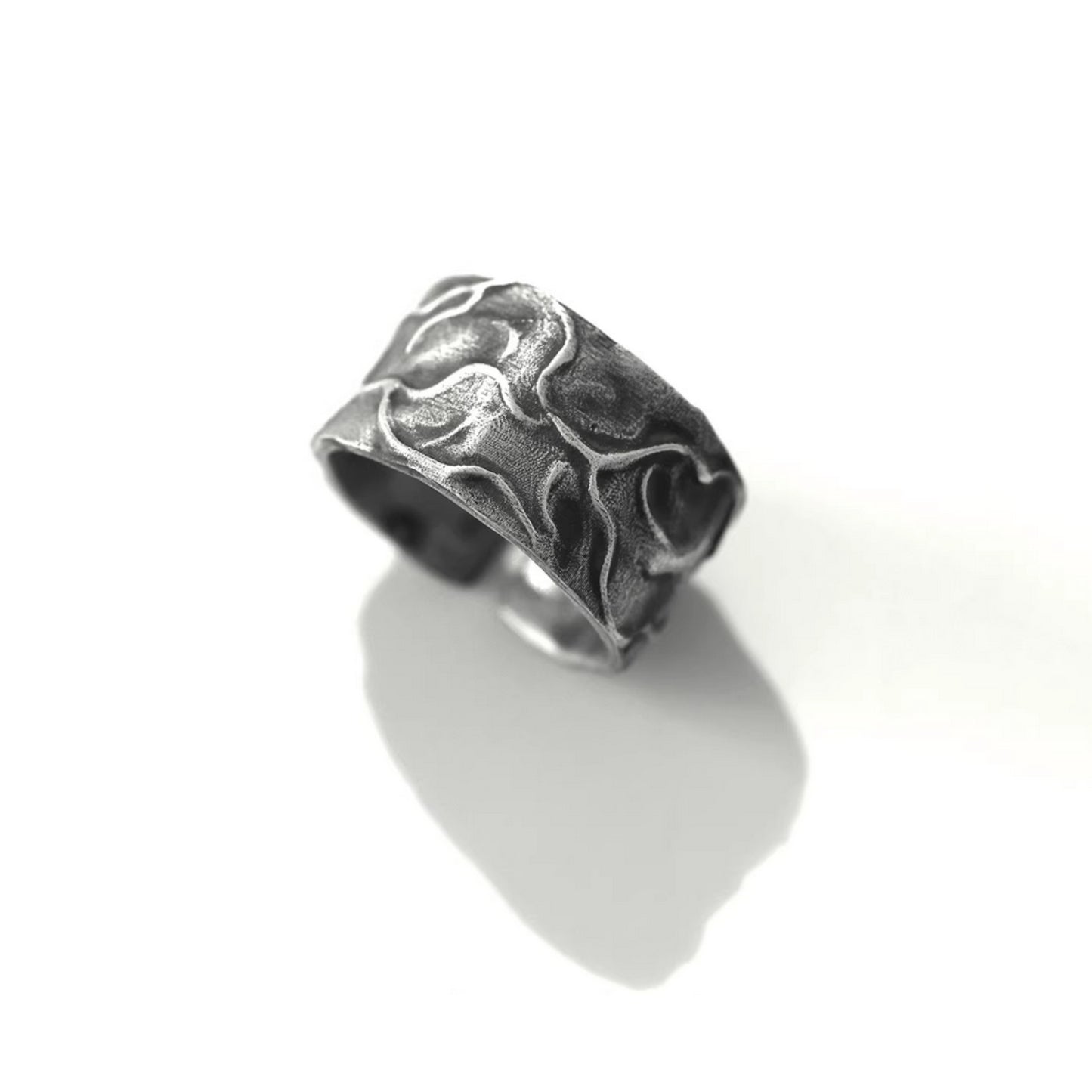 S999 Fine Silver Vintage Pattern Minimal Men Band Ring