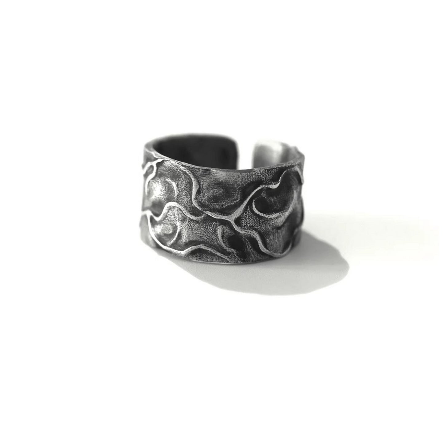 S999 Fine Silver Vintage Pattern Minimal Men Band Ring