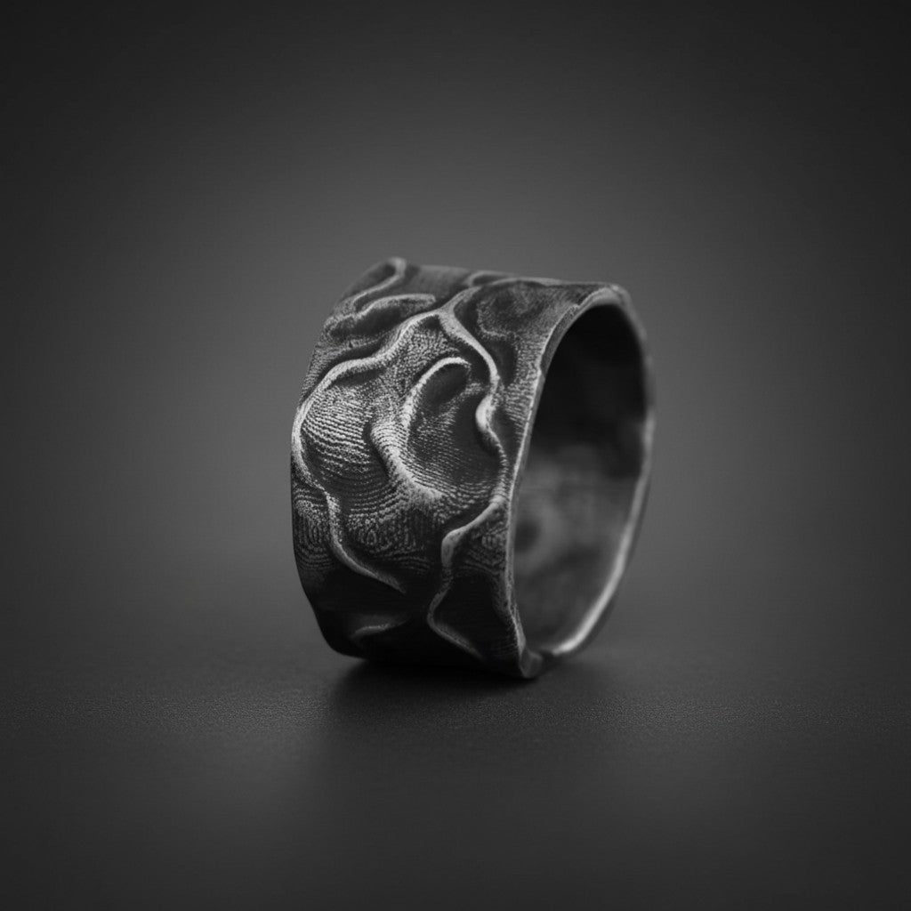 S999 Fine Silver Vintage Pattern Minimal Men Band Ring
