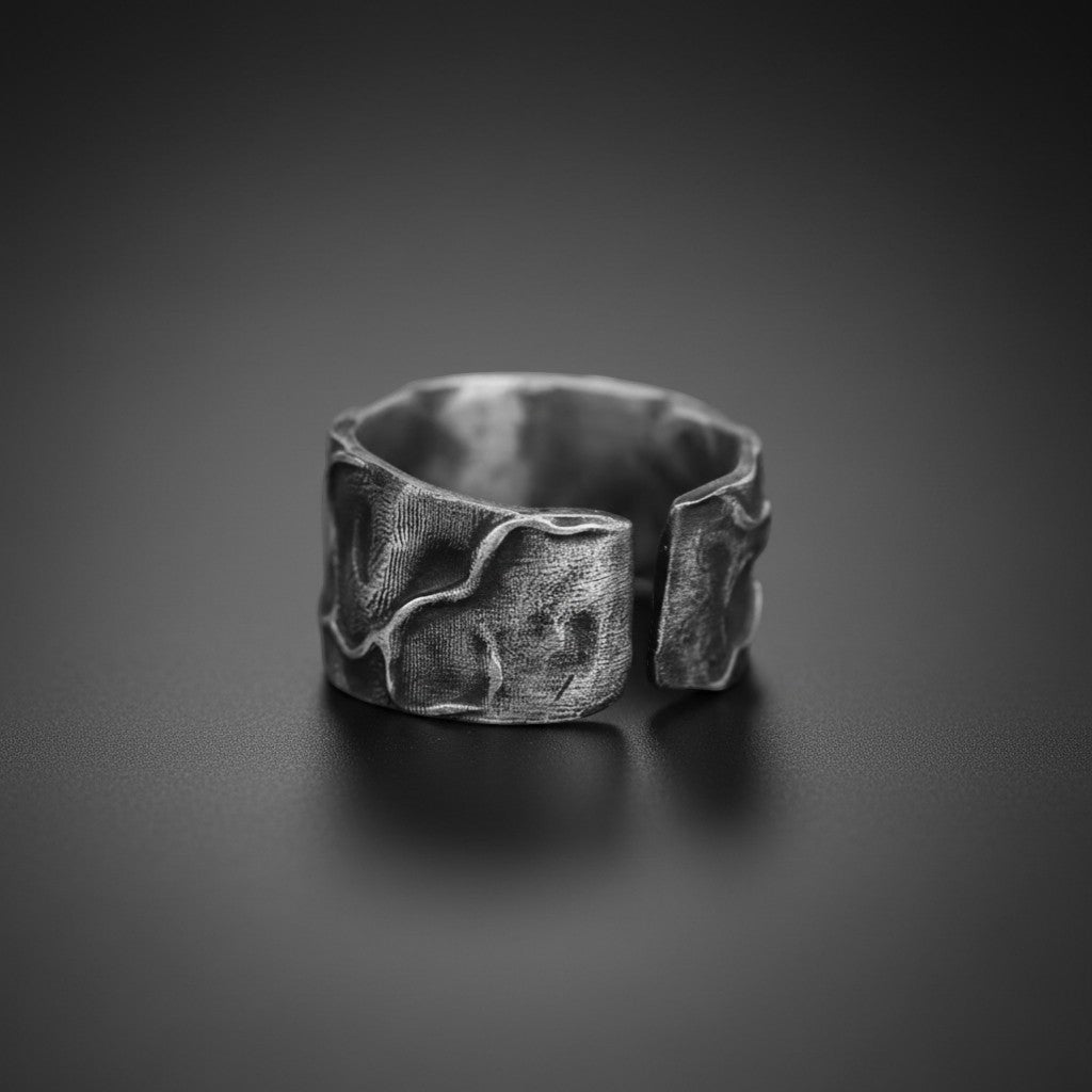 S999 Fine Silver Vintage Pattern Minimal Men Band Ring