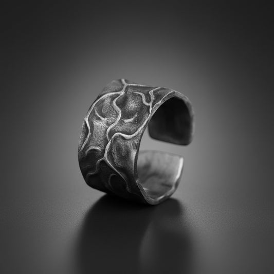 S999 Fine Silver Vintage Pattern Minimal Men Band Ring