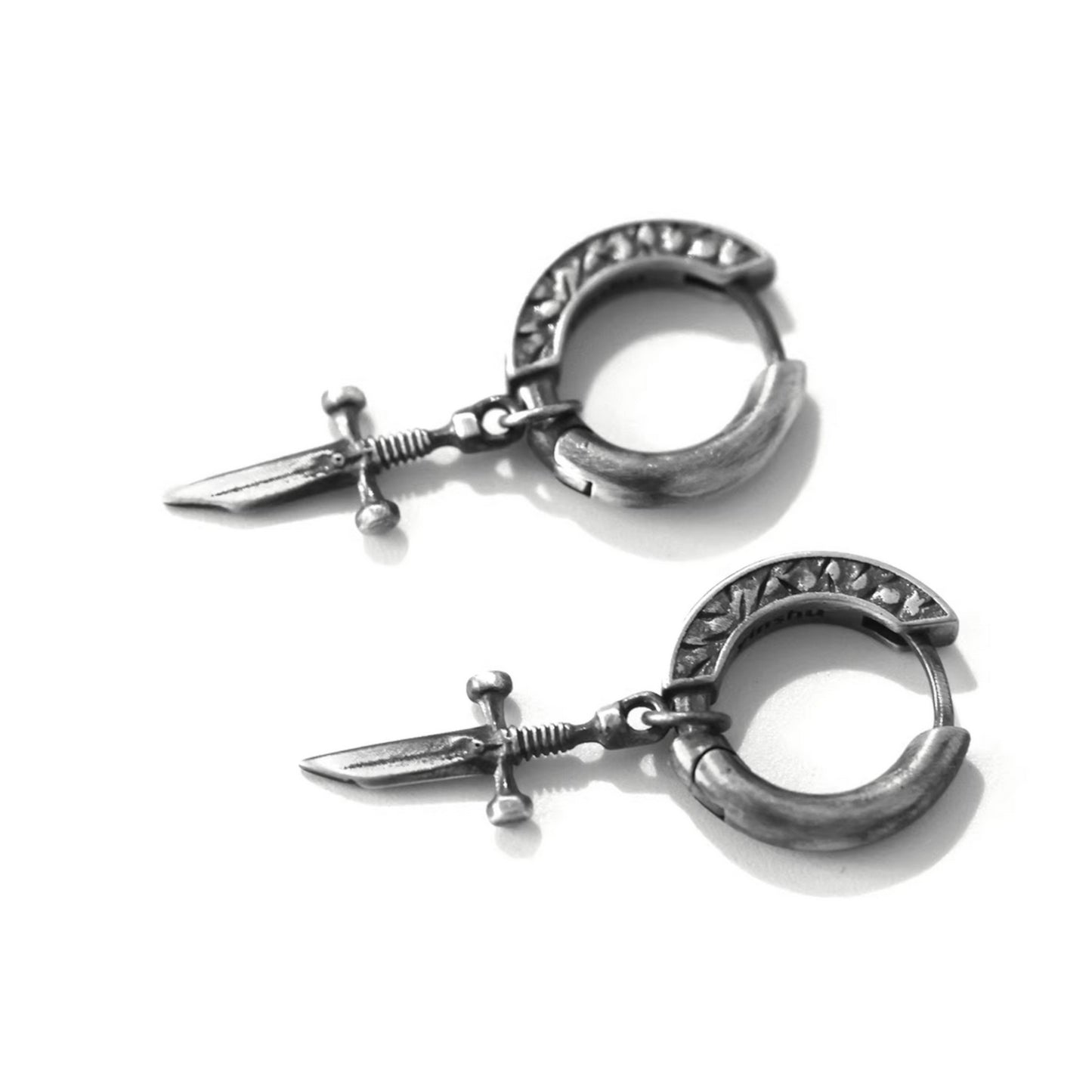 S925 Sterling Silver Vintage Broken Sword Hoop Unisex Earrings