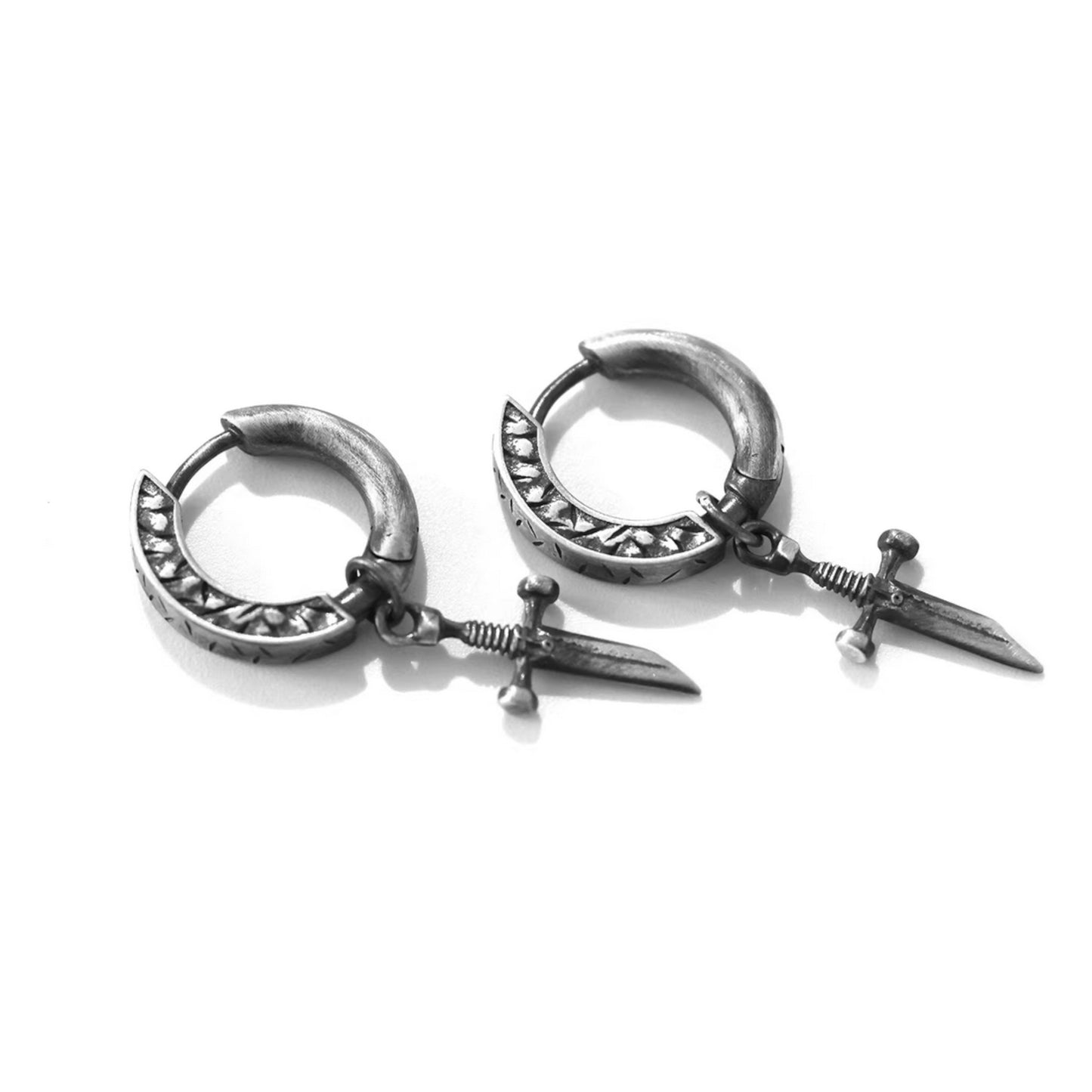 S925 Sterling Silver Vintage Broken Sword Hoop Unisex Earrings