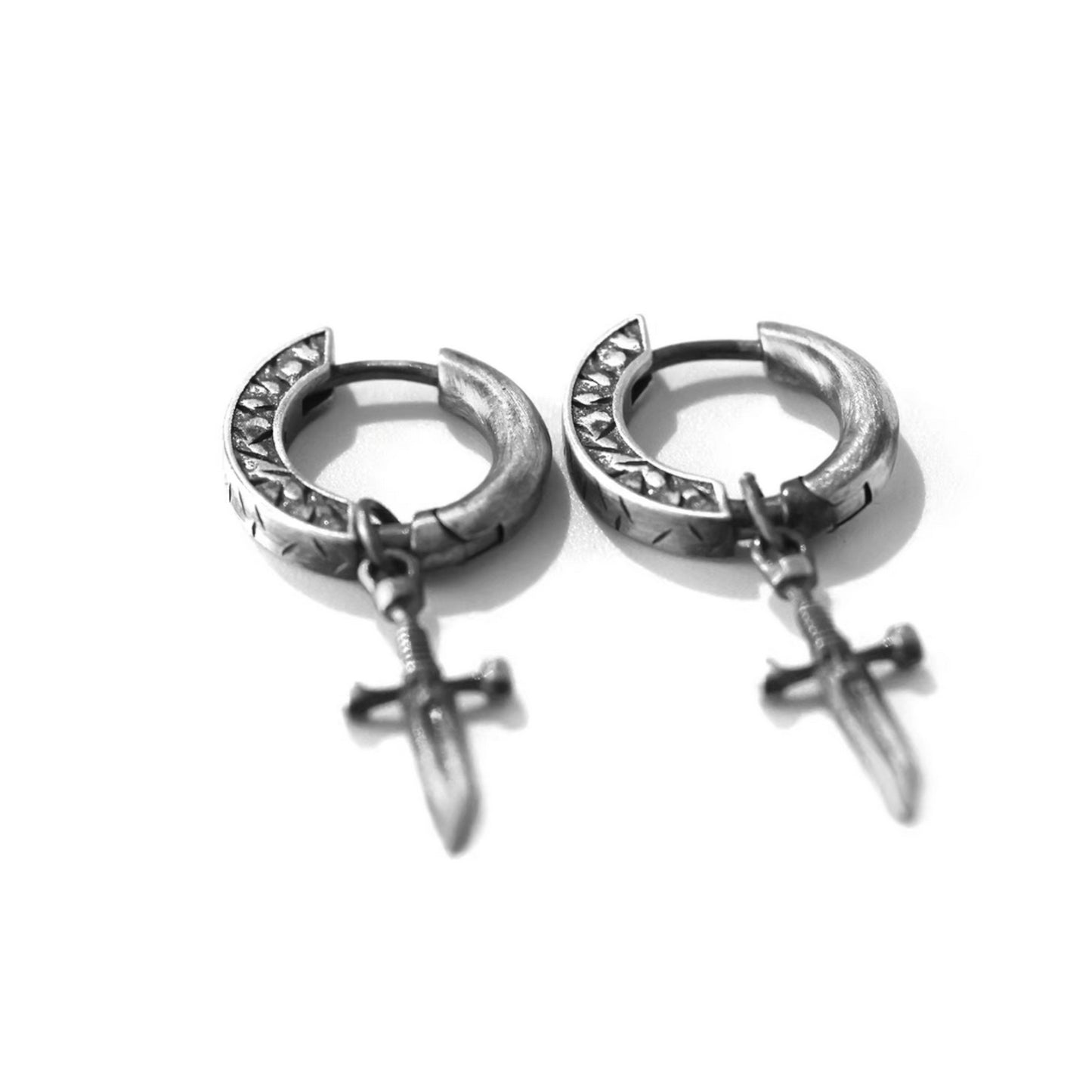 S925 Sterling Silver Vintage Broken Sword Hoop Unisex Earrings