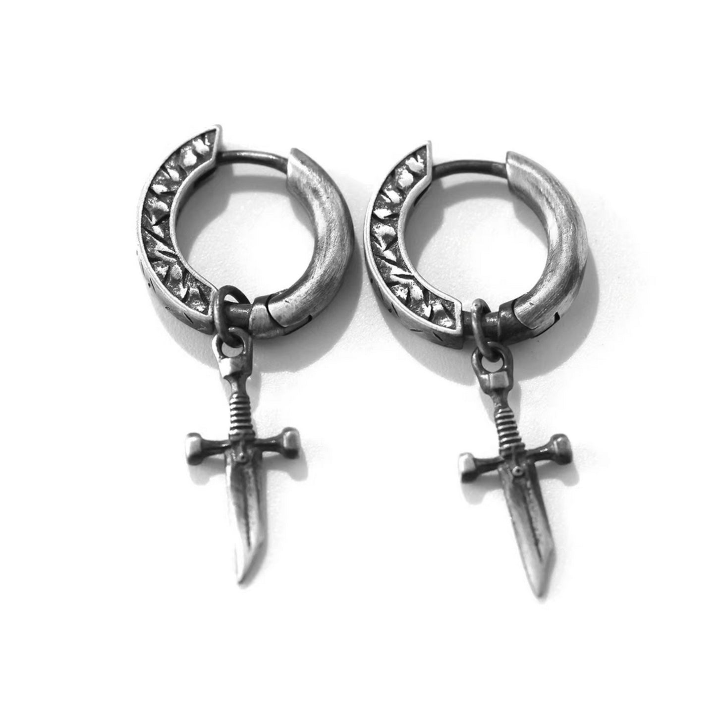S925 Sterling Silver Vintage Broken Sword Hoop Unisex Earrings