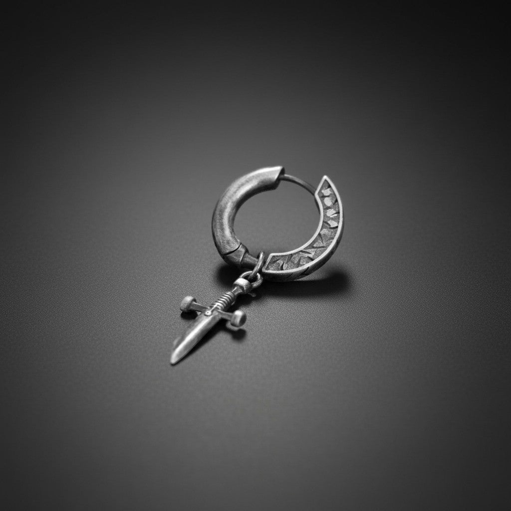 S925 Sterling Silver Vintage Broken Sword Hoop Unisex Earrings
