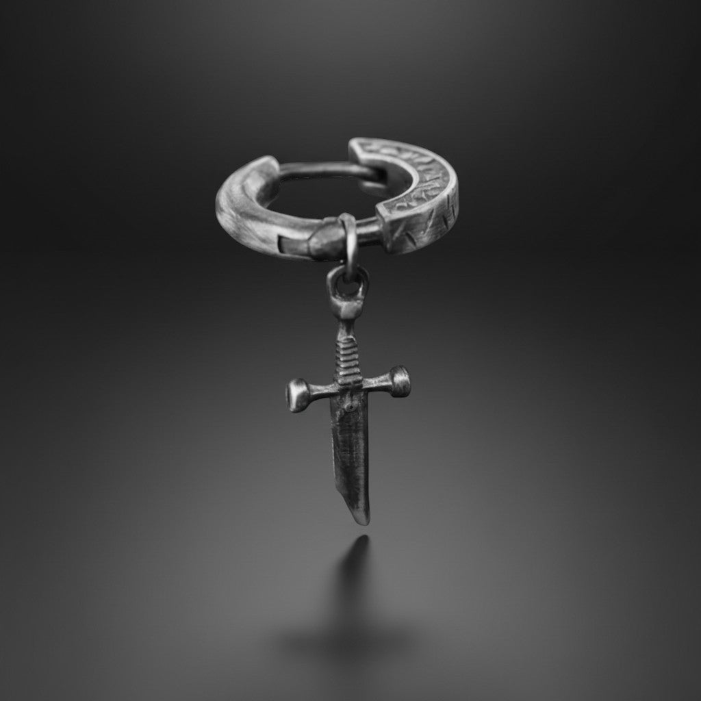 S925 Sterling Silver Vintage Broken Sword Hoop Unisex Earrings