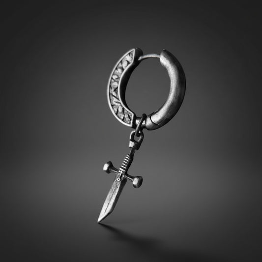 S925 Sterling Silver Vintage Broken Sword Hoop Unisex Earrings