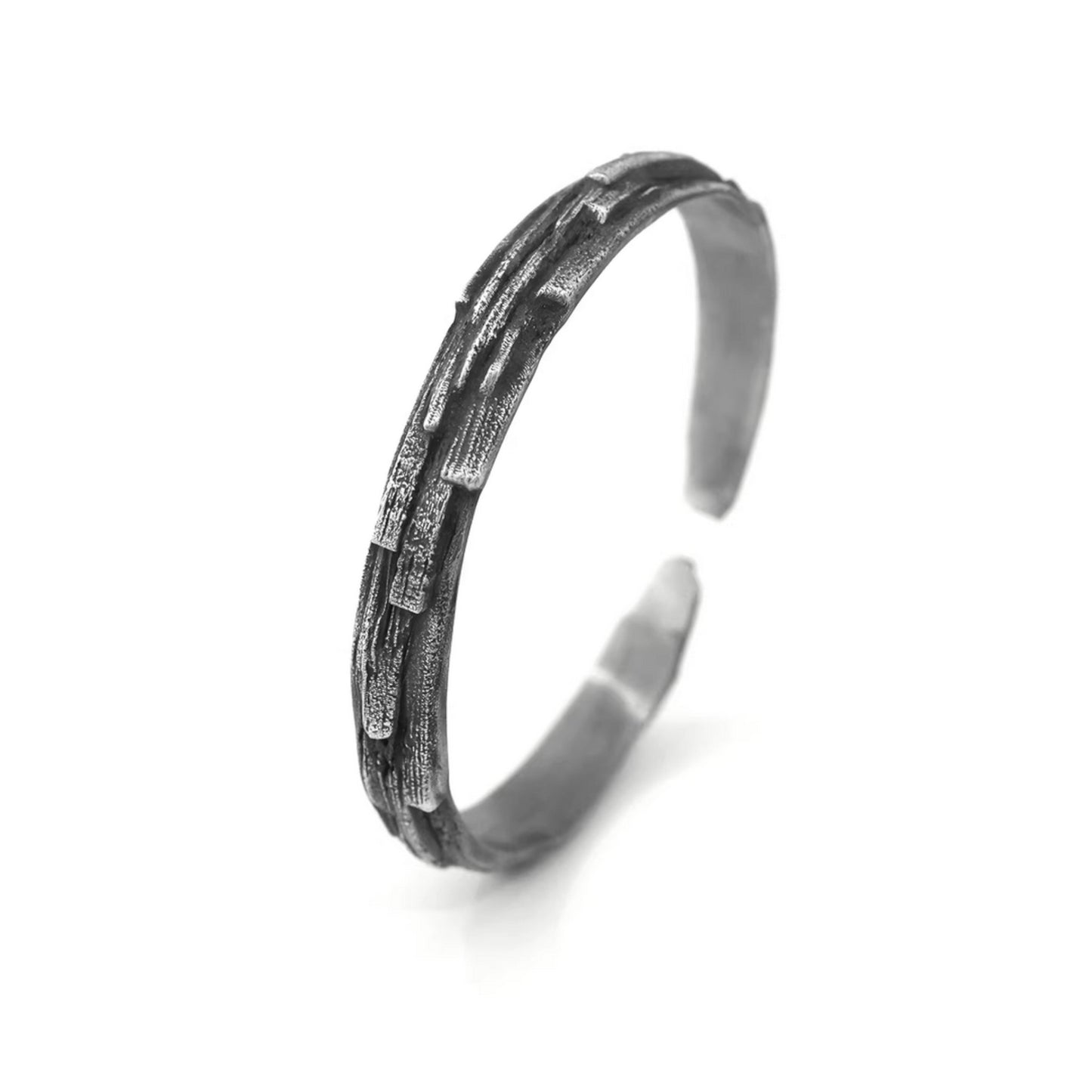 S999 Fine Silver Vintage Unisex Texture Bangle Minimalist Bracelet