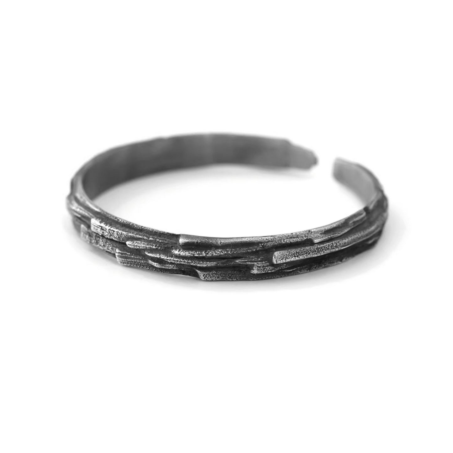 S999 Fine Silver Vintage Unisex Texture Bangle Minimalist Bracelet
