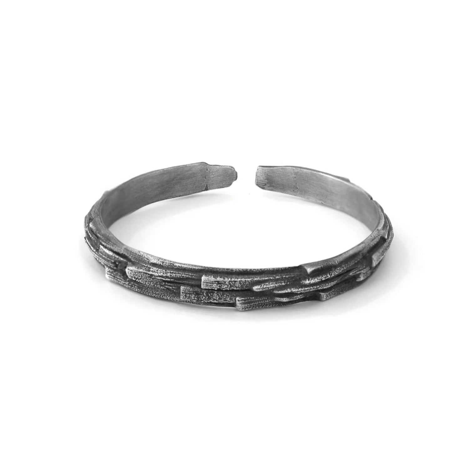 S999 Fine Silver Vintage Unisex Texture Bangle Minimalist Bracelet