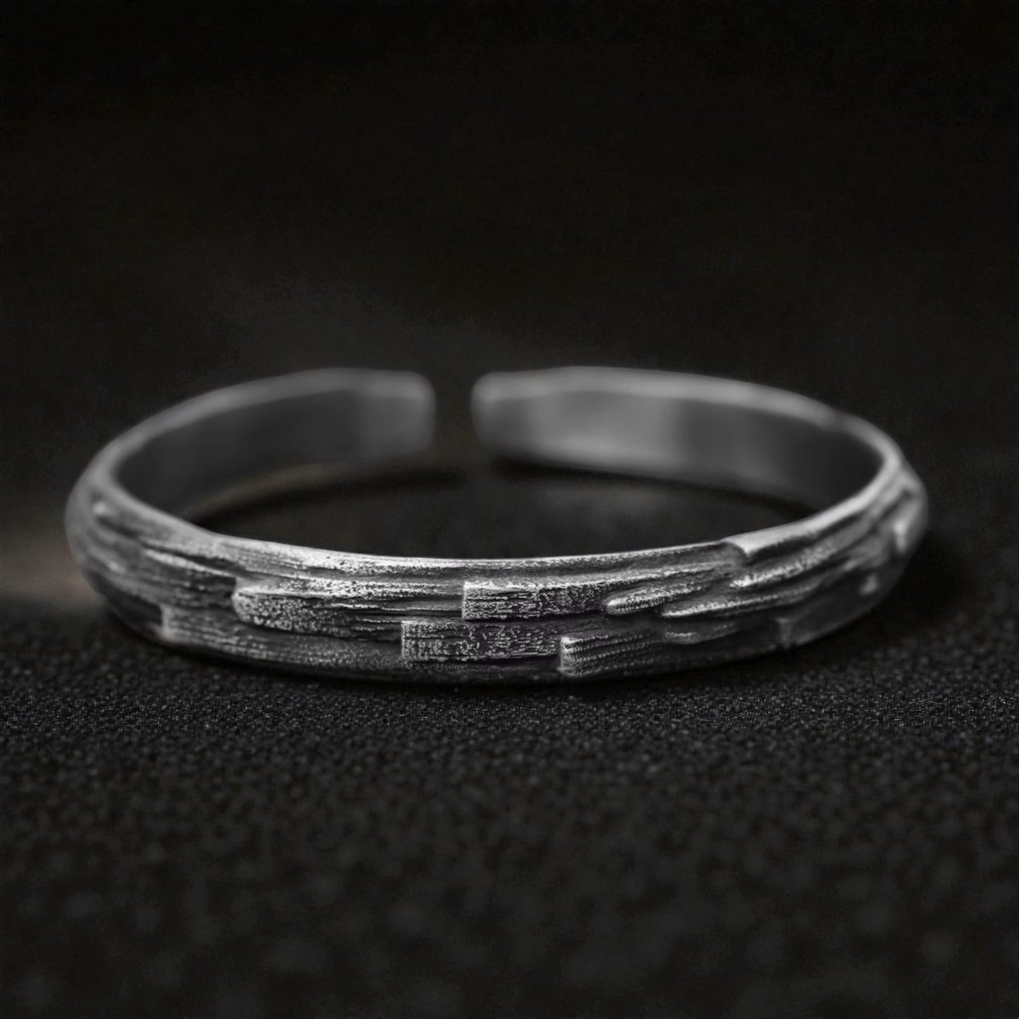 S999 Fine Silver Vintage Unisex Texture Bangle Minimalist Bracelet