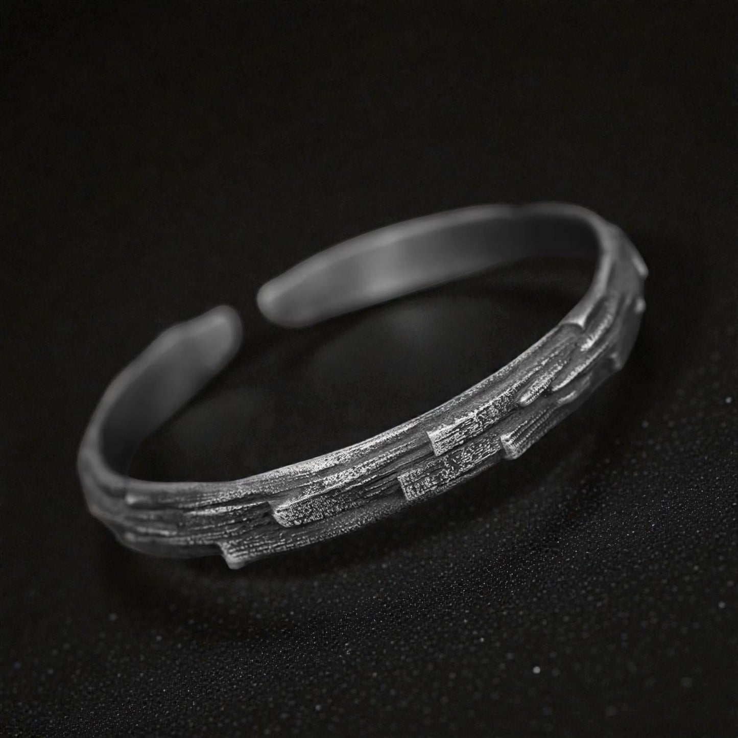 S999 Fine Silver Vintage Unisex Texture Bangle Minimalist Bracelet
