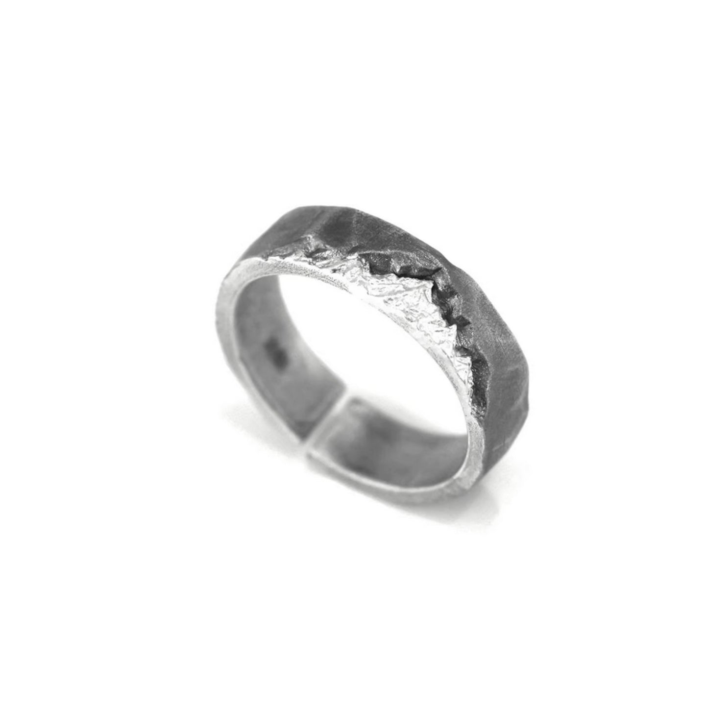S999 Fine Silver Rustic Snow Mountain Landscape Minimalist Unisex Ring