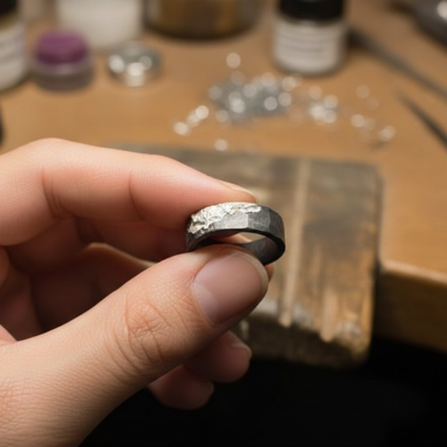S999 Fine Silver Rustic Snow Mountain Landscape Minimalist Unisex Ring