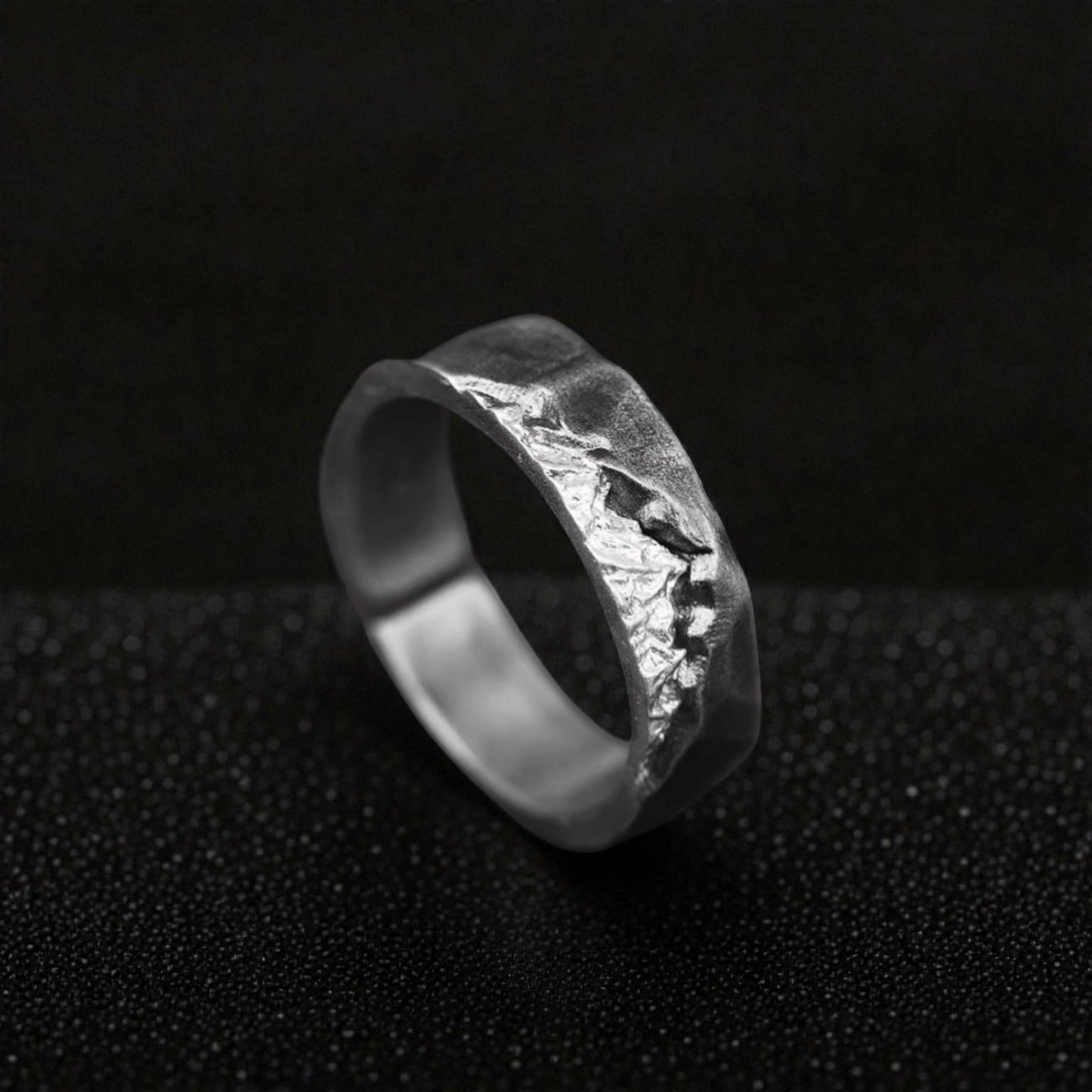 S999 Fine Silver Rustic Snow Mountain Landscape Minimalist Unisex Ring