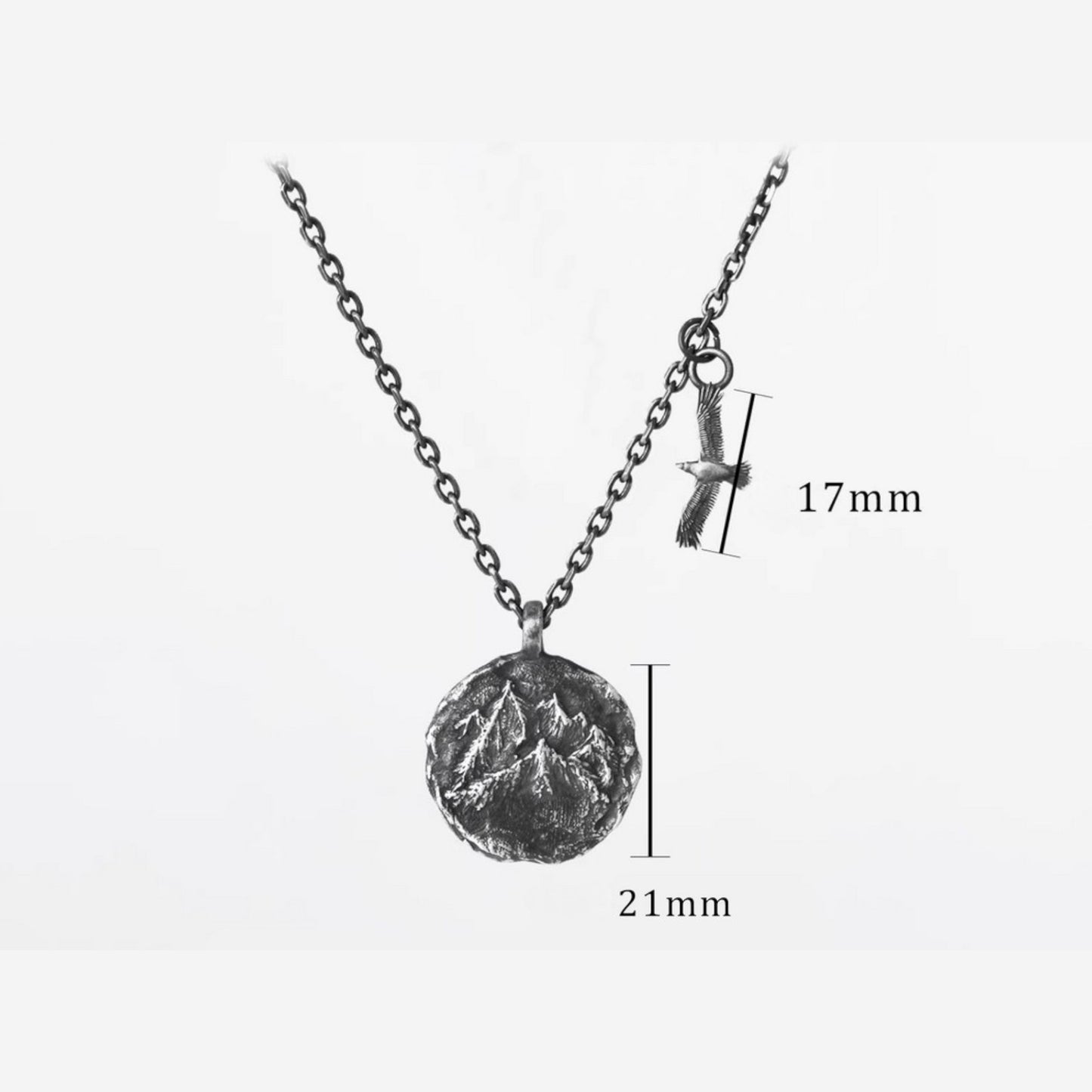 S999 Fine Silver Mountain and Eagle Pendant Necklace
