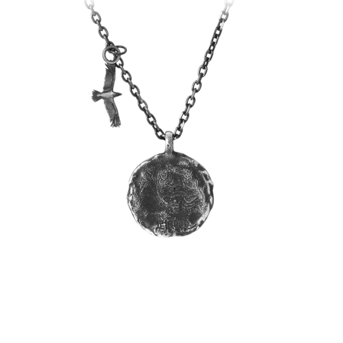 S999 Fine Silver Mountain and Eagle Pendant Necklace