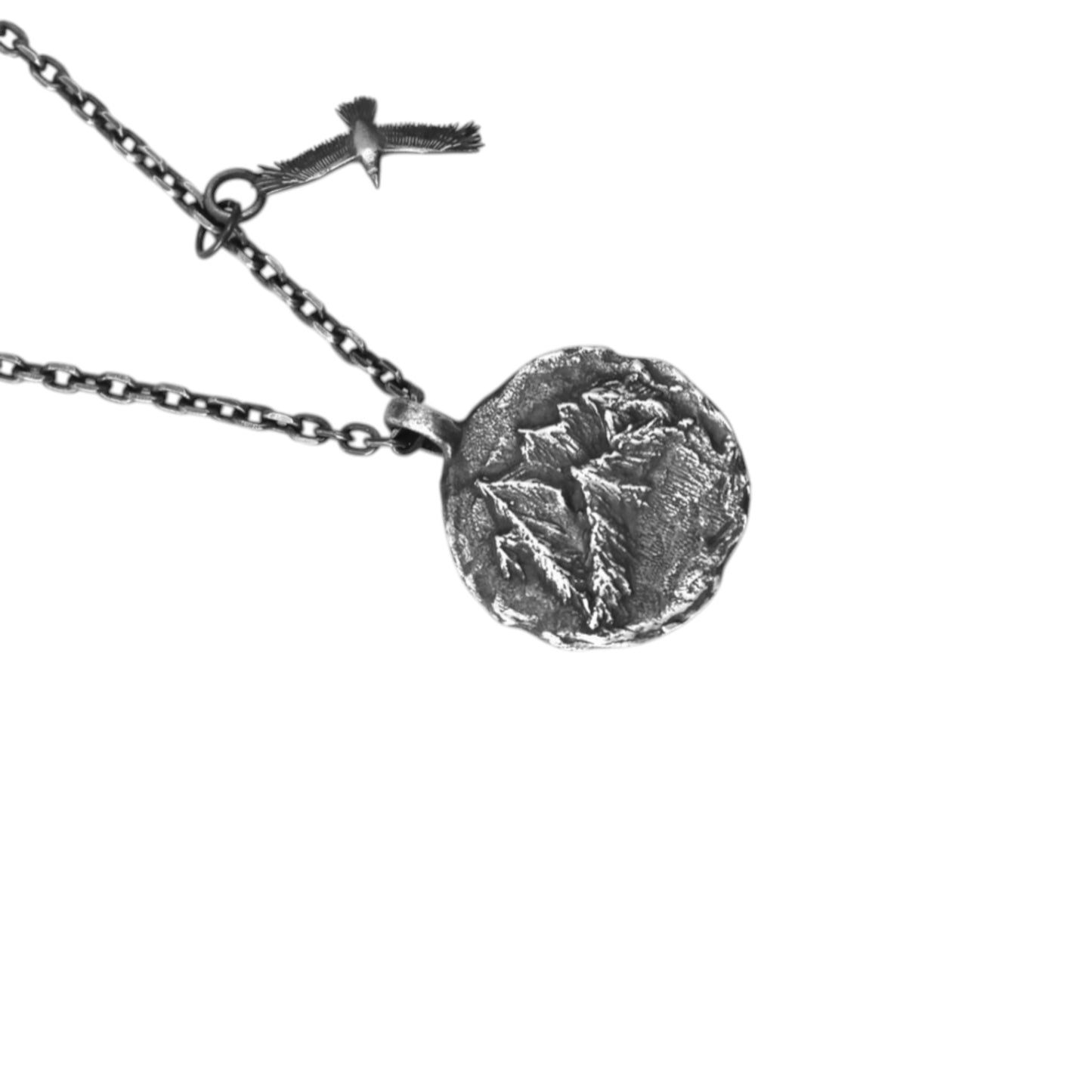 S999 Fine Silver Mountain and Eagle Pendant Necklace