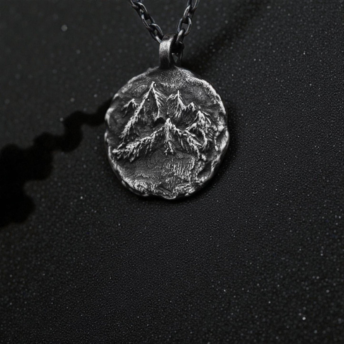 S999 Fine Silver Mountain and Eagle Pendant Necklace
