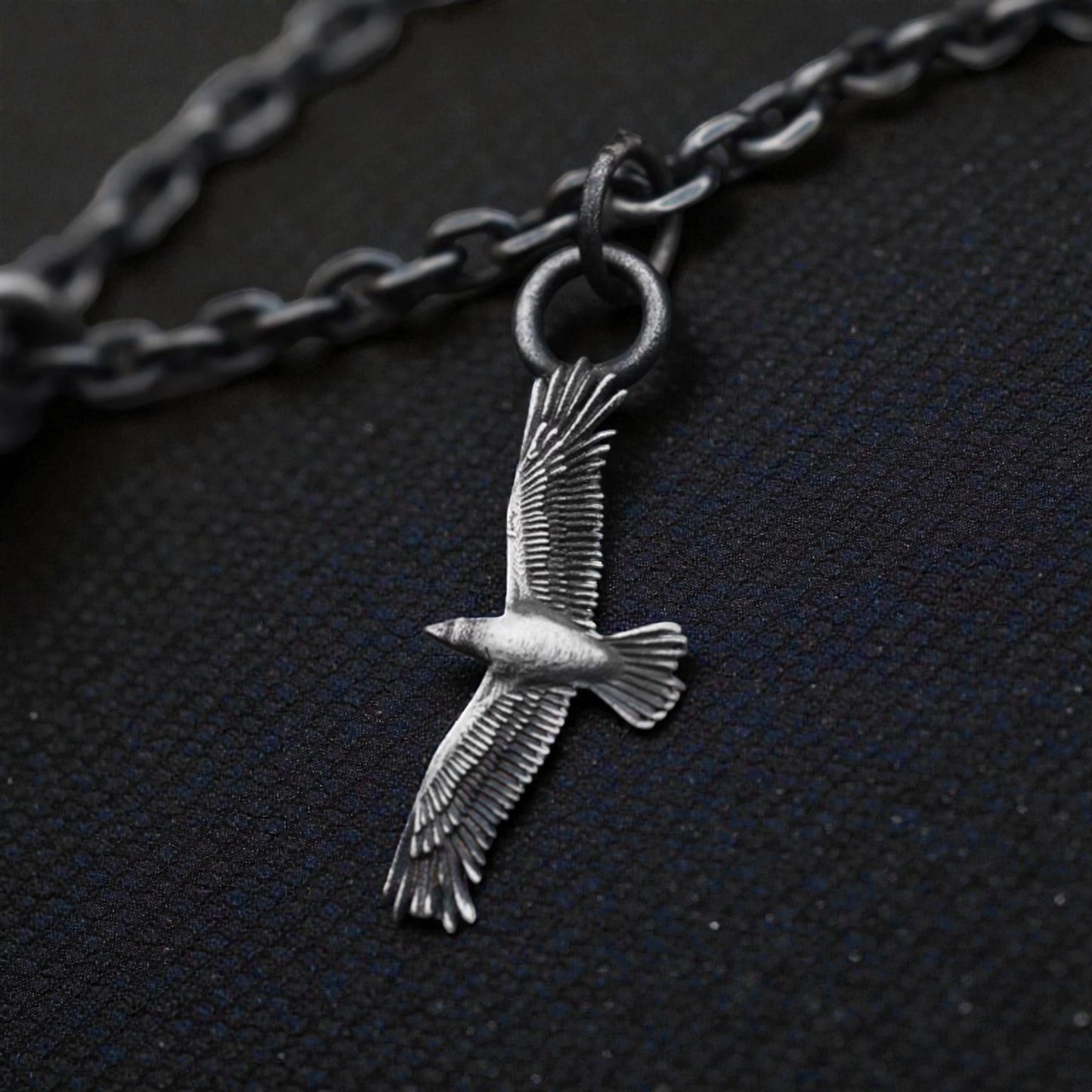 S999 Fine Silver Mountain and Eagle Pendant Necklace