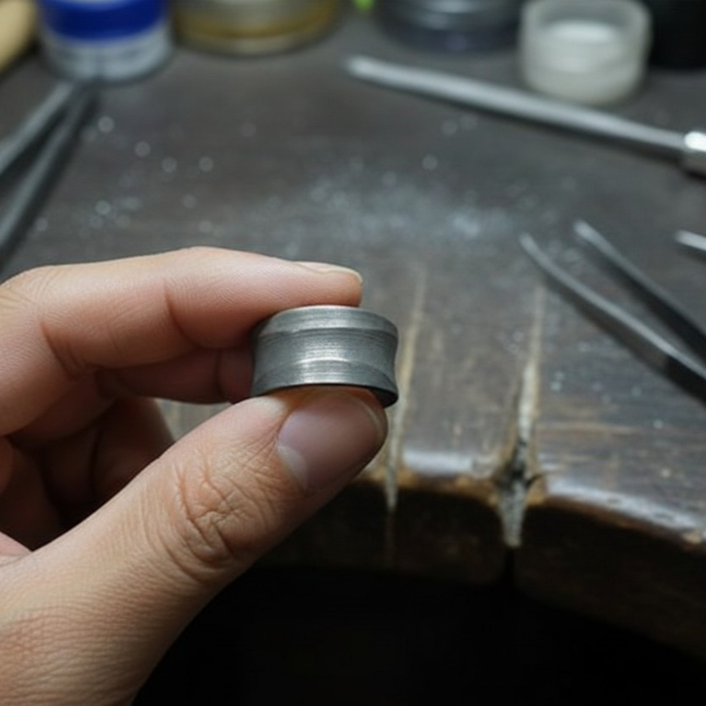 S999 Fine Silver Vintage Pattern Minimal Men Band Ring
