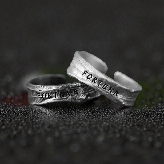 S999 Fine Silver Retro Fortuna Lucky Unisex Band Ring