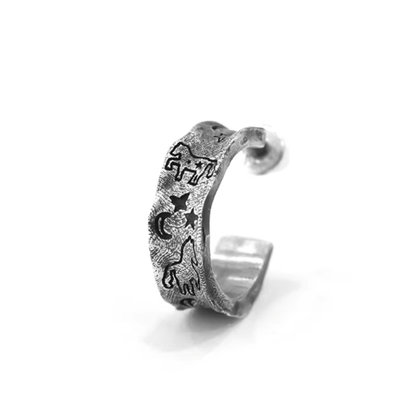 S999 Fine Silver Vintage Dream Horse Hoop Stud Earring