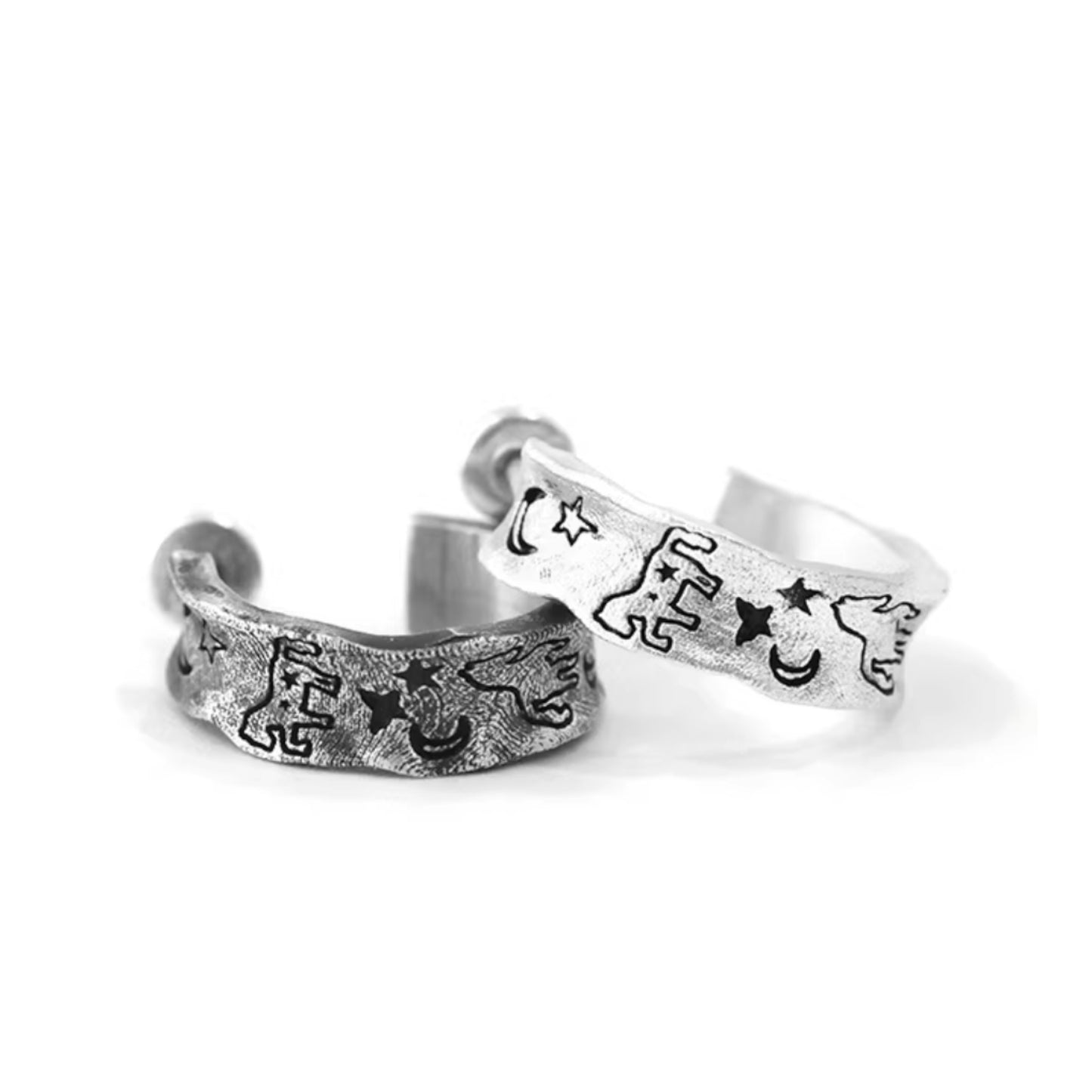 S999 Fine Silver Vintage Dream Horse Hoop Stud Earring