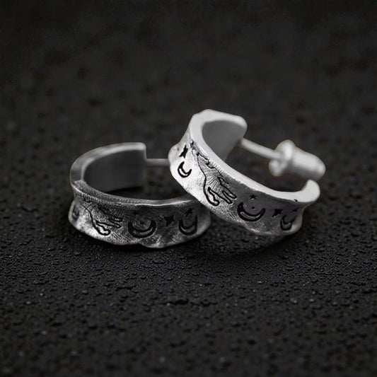 S999 Fine Silver Vintage Dream Horse Hoop Stud Earring