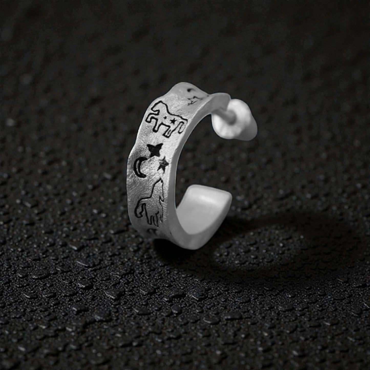 S999 Fine Silver Vintage Dream Horse Hoop Stud Earring