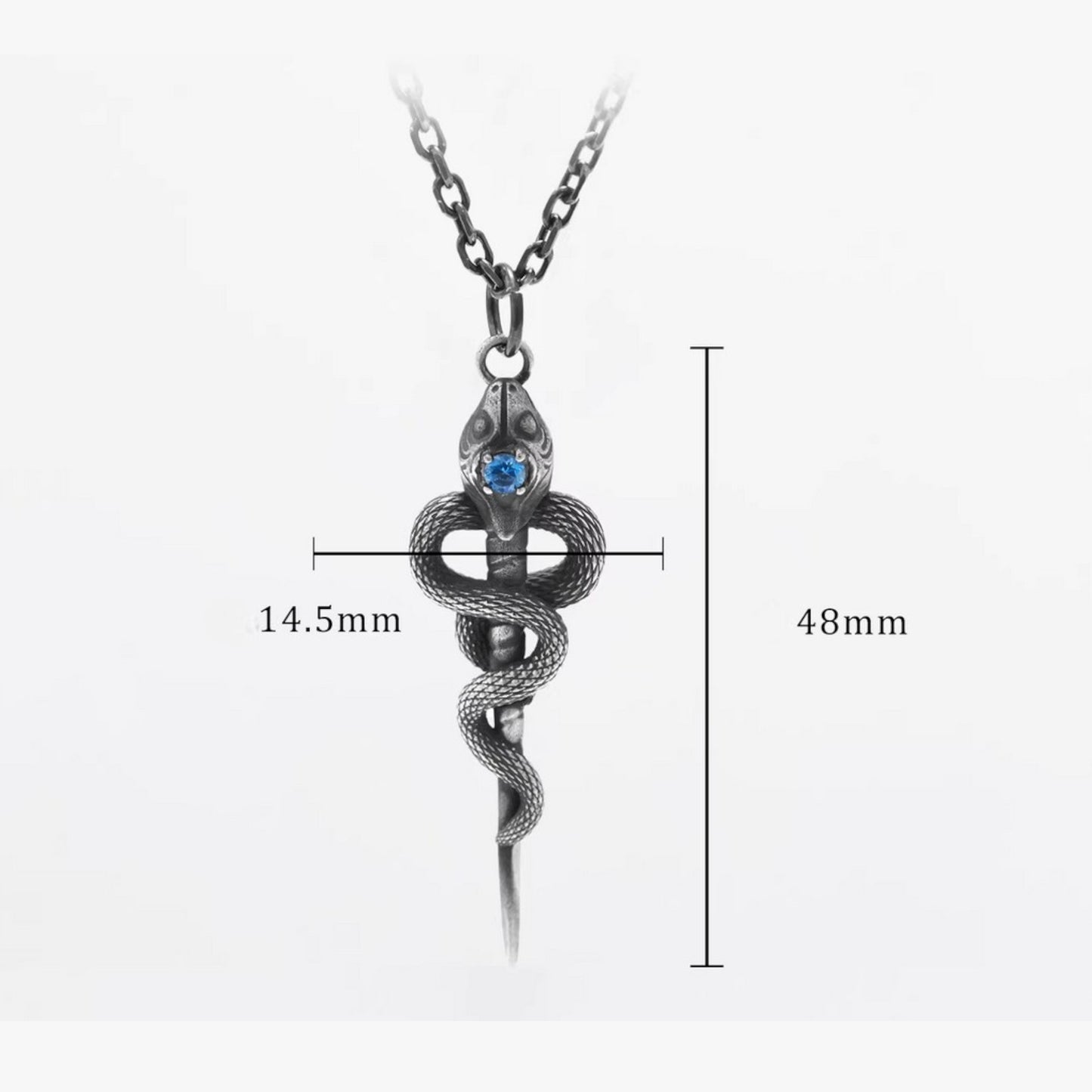s999 Fine Silver Snake Staff Pendant Necklace Vintage Guardian Design