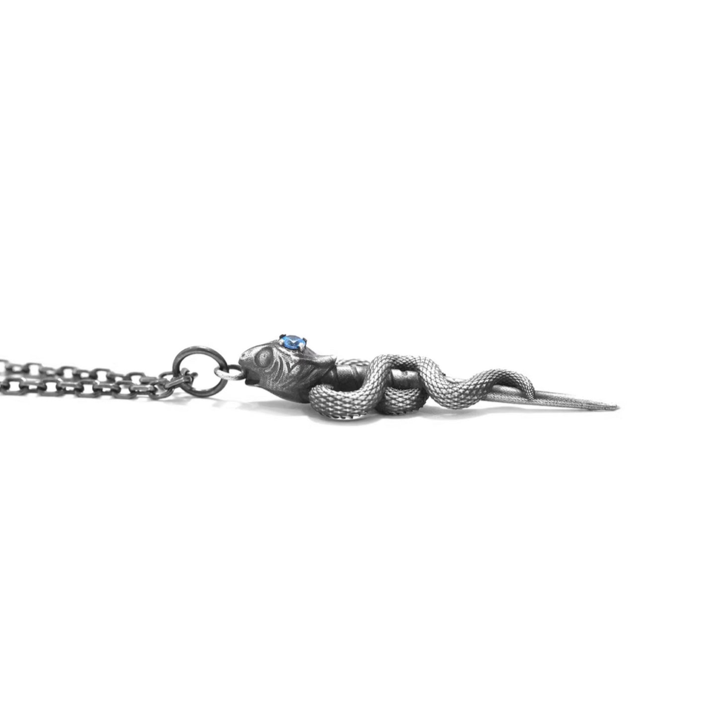 s999 Fine Silver Snake Staff Pendant Necklace Vintage Guardian Design