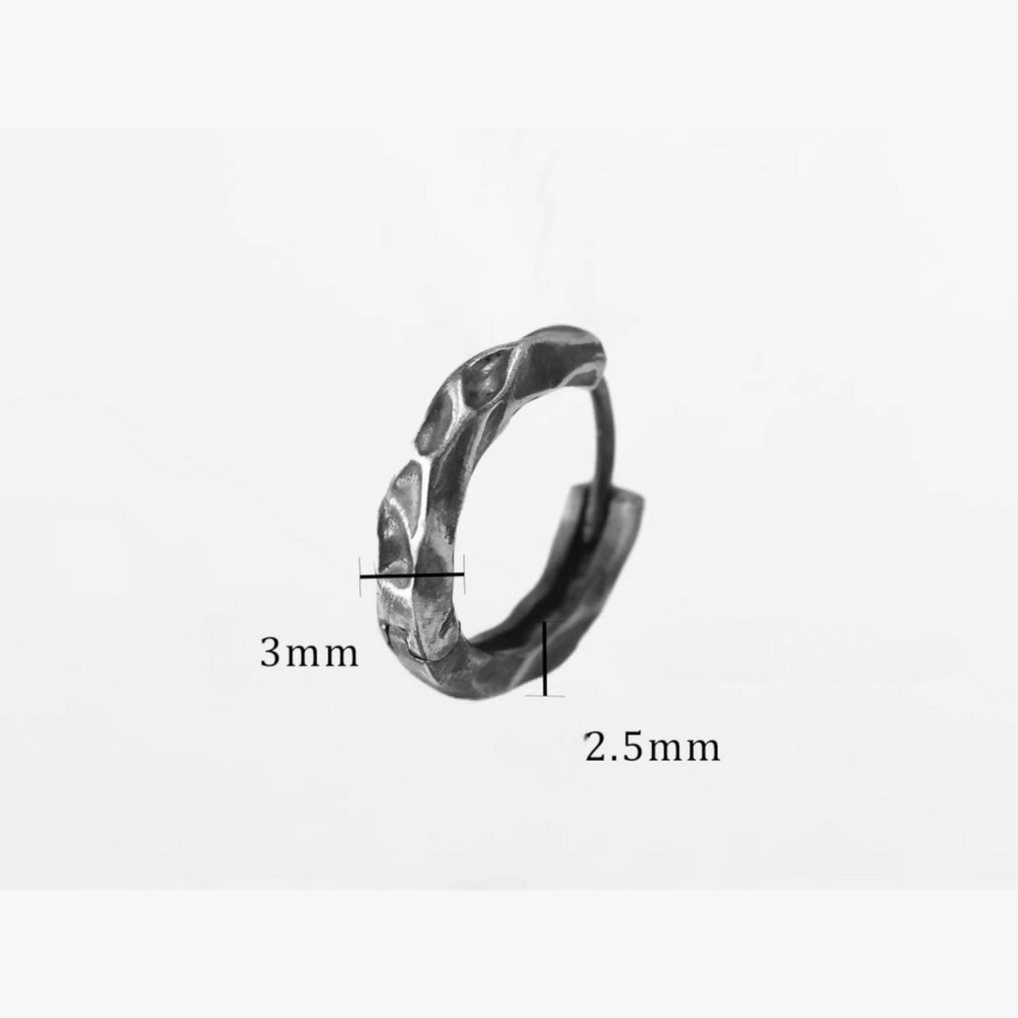 S999 Fine Silver Vintage Hammered Minimal Men Women Hoop Earrings