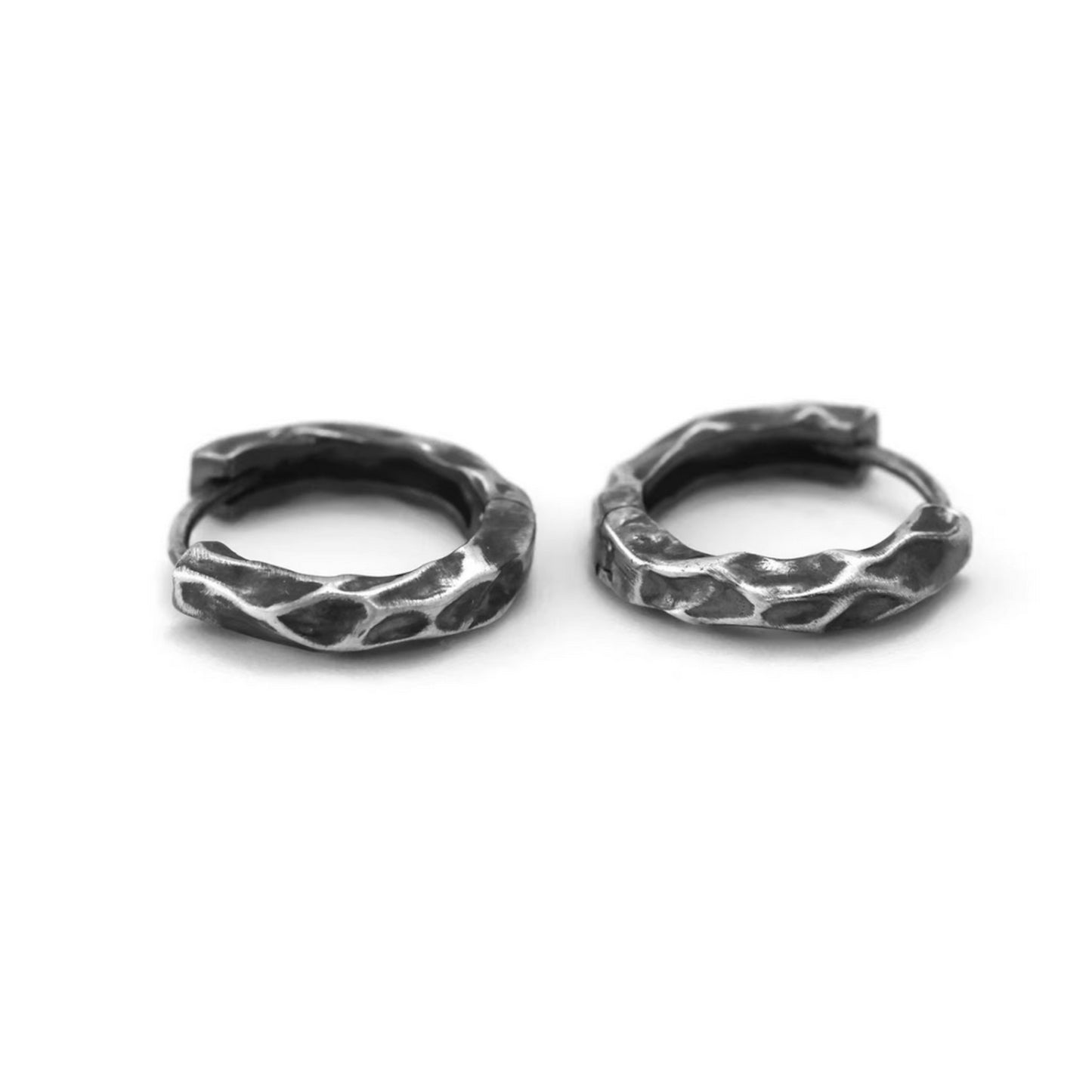 S999 Fine Silver Vintage Hammered Minimal Men Women Hoop Earrings