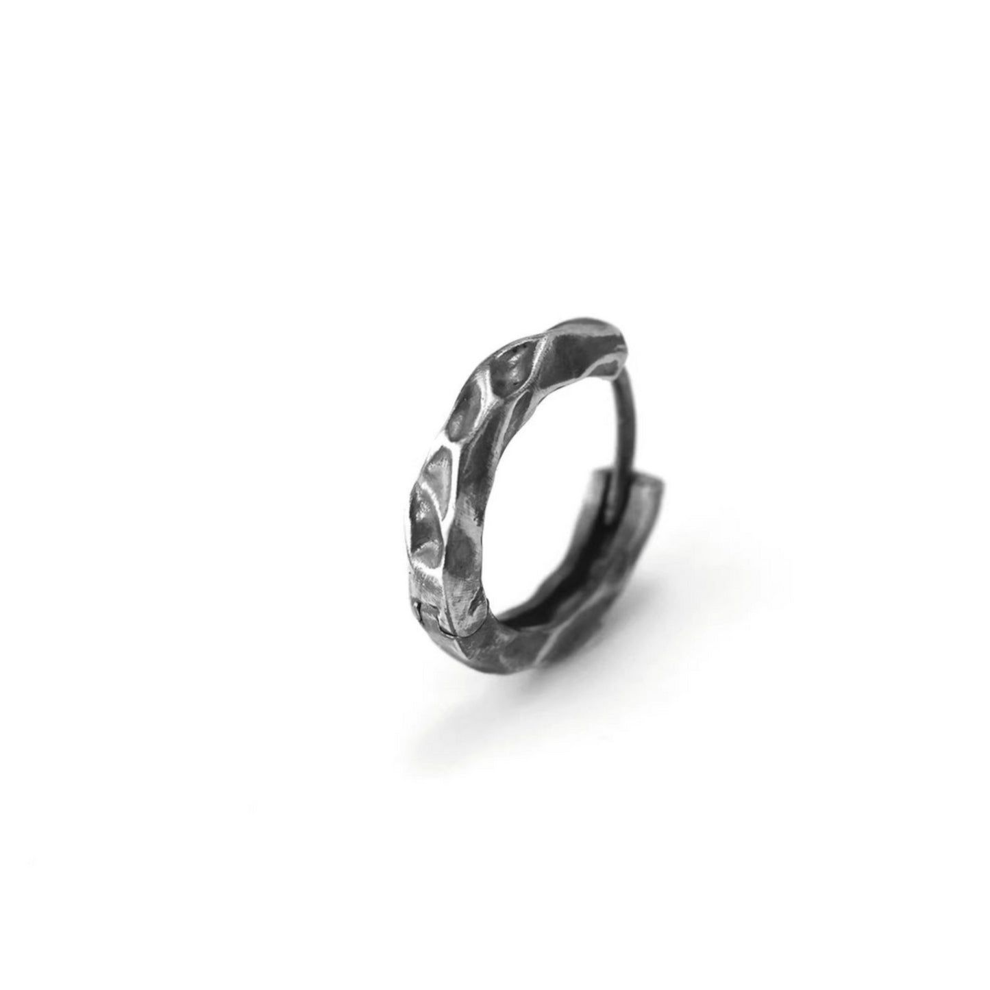 S999 Fine Silver Vintage Hammered Minimal Men Women Hoop Earrings