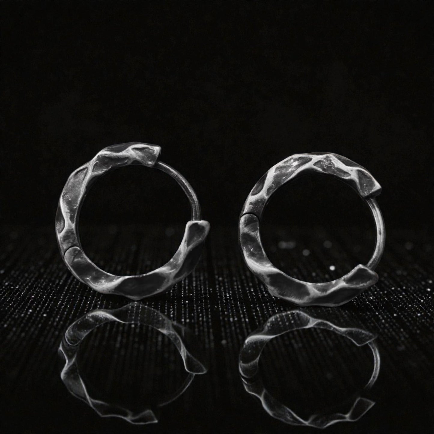 S999 Fine Silver Vintage Hammered Minimal Men Women Hoop Earrings