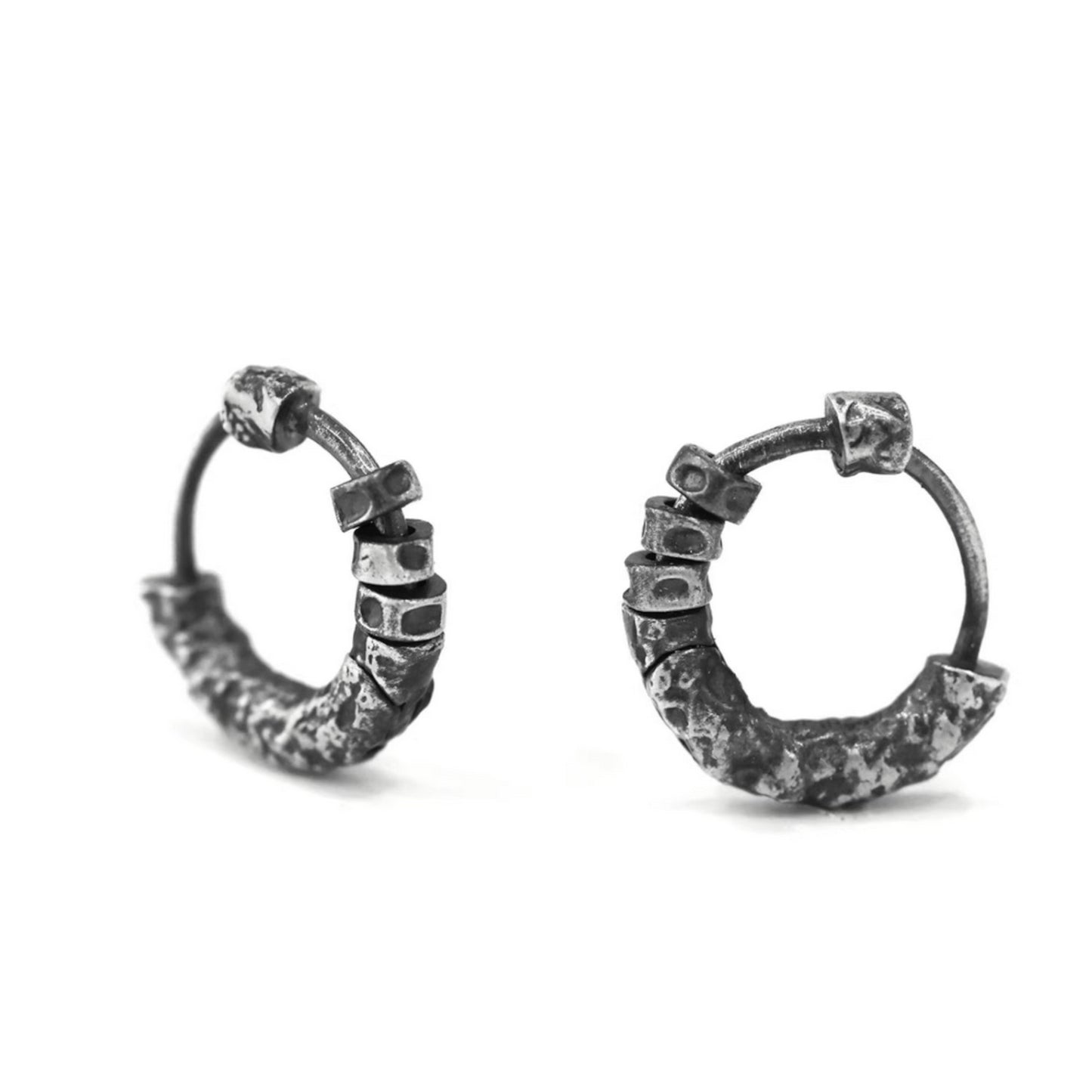 S999 Fine Silver Vintage Textured Hoop Unisex Earrings