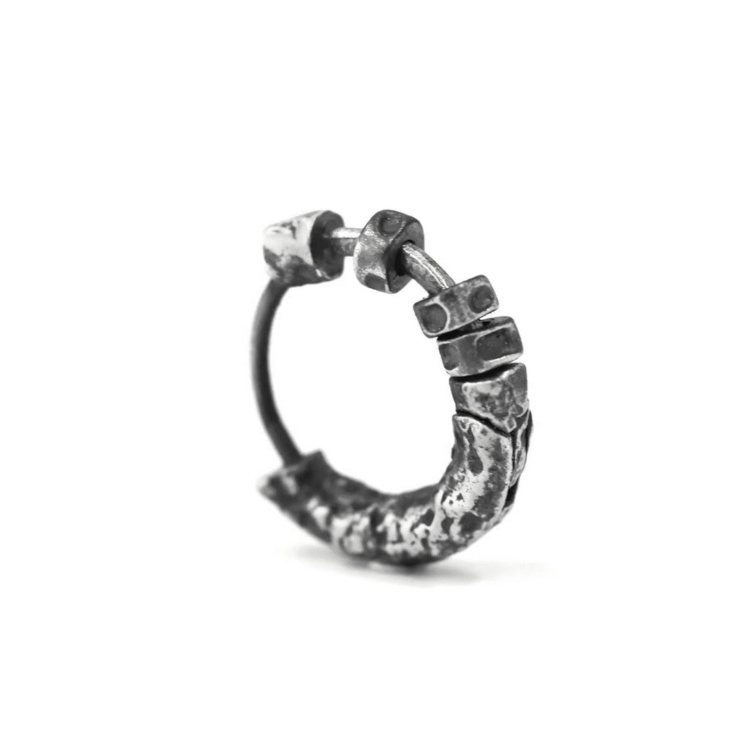 S999 Fine Silver Vintage Textured Hoop Unisex Earrings