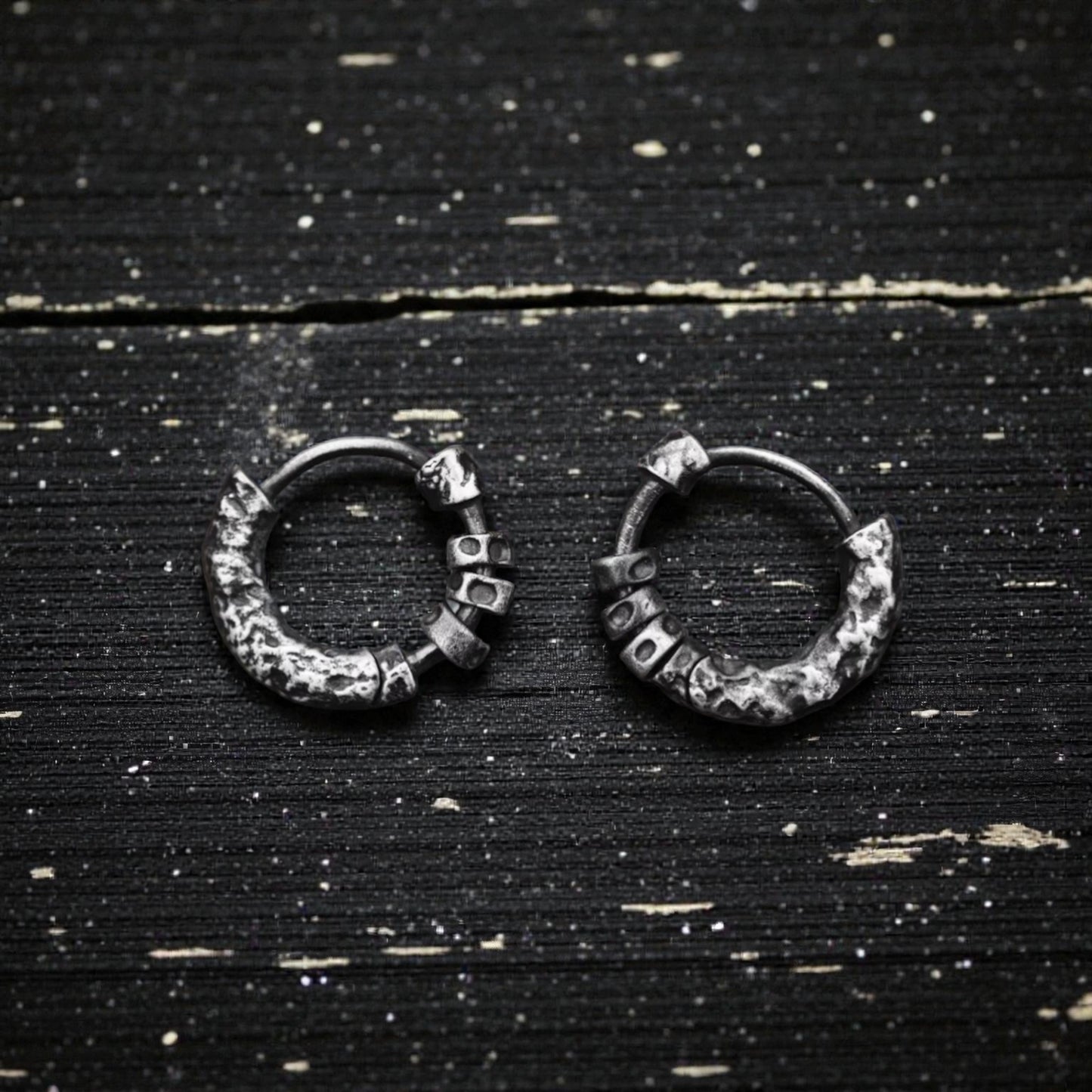 S999 Fine Silver Vintage Textured Hoop Unisex Earrings