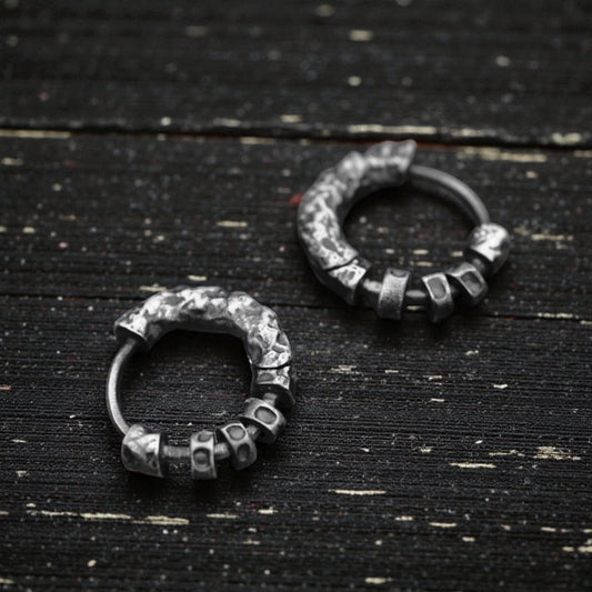 S999 Fine Silver Vintage Textured Hoop Unisex Earrings