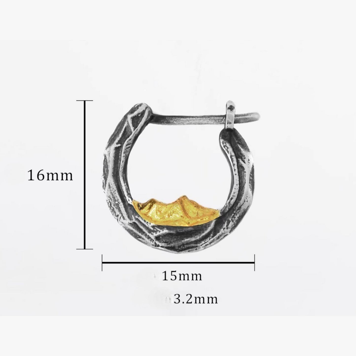 S999 Fine Silver Sunlit Golden Mountain Hoop Unisex Earrings Nature Design