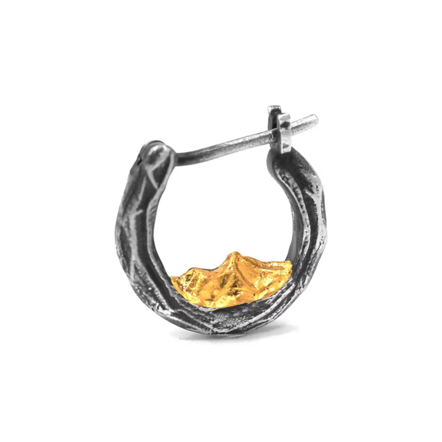S999 Fine Silver Sunlit Golden Mountain Hoop Unisex Earrings Nature Design