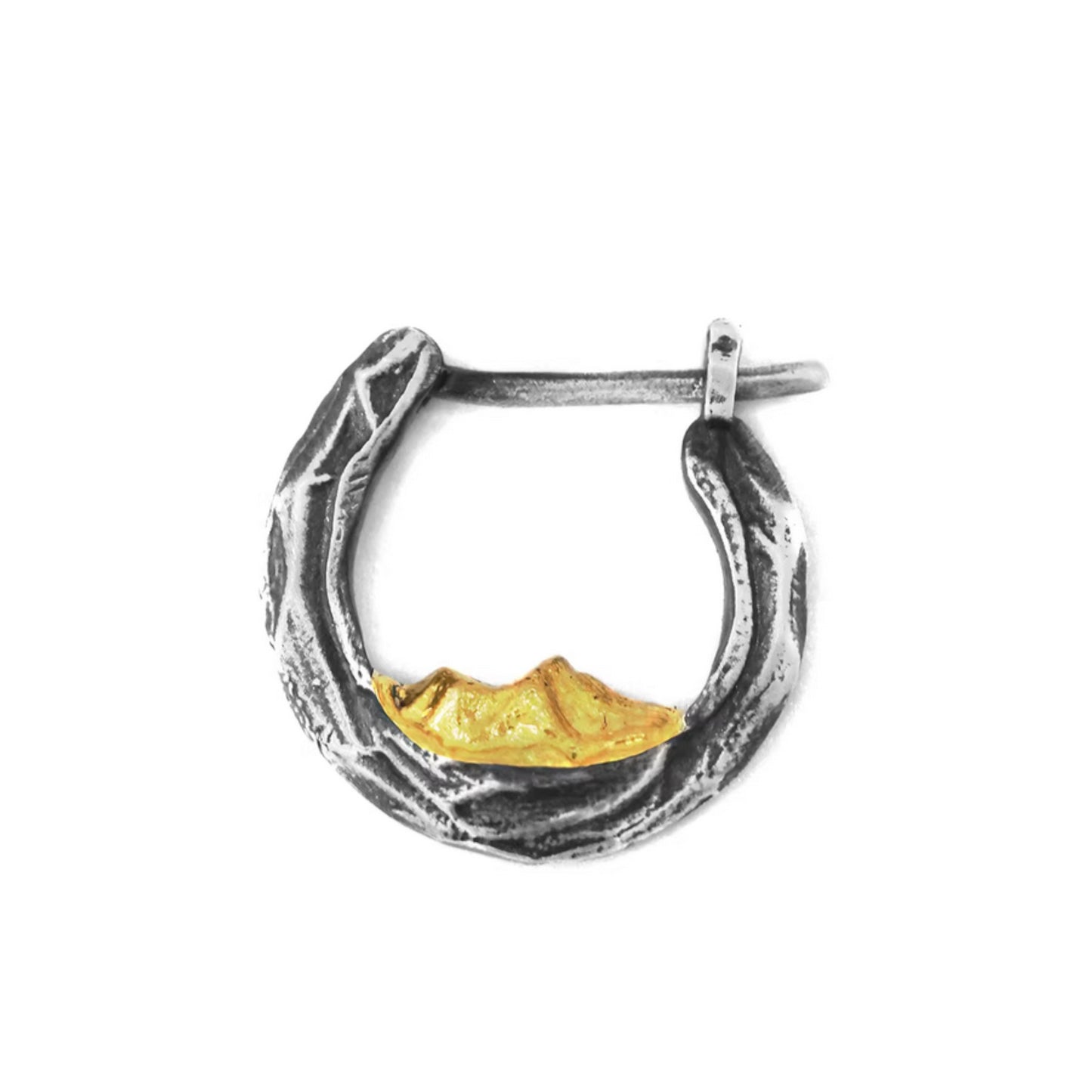 S999 Fine Silver Sunlit Golden Mountain Hoop Unisex Earrings Nature Design