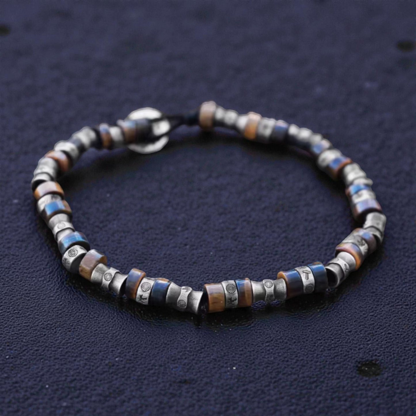 S999 Fine Silver Vintage Beads Unisex Peace and Joy Chinese Bracelet