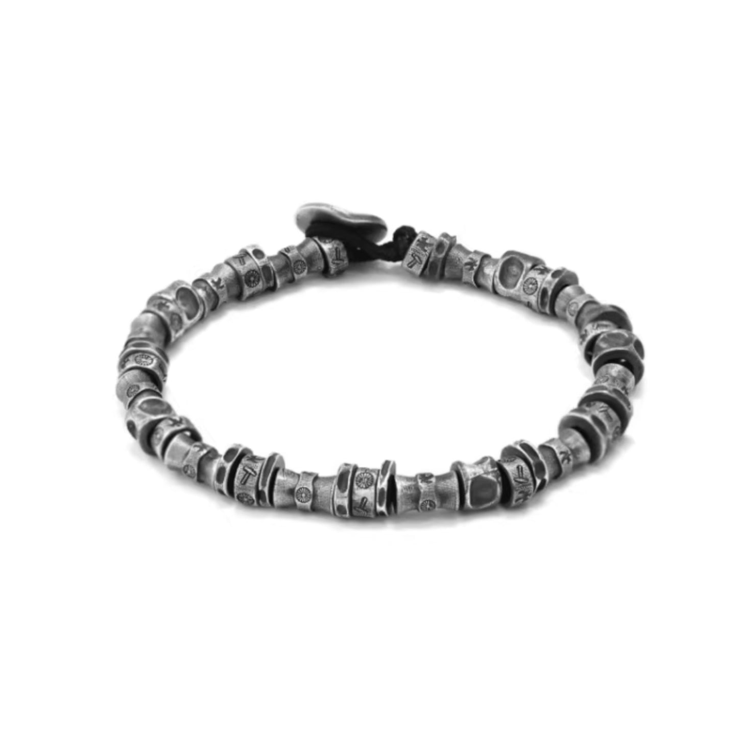 S999 Fine Silver Vintage Beads Unisex Peace and Joy Chinese Bracelet