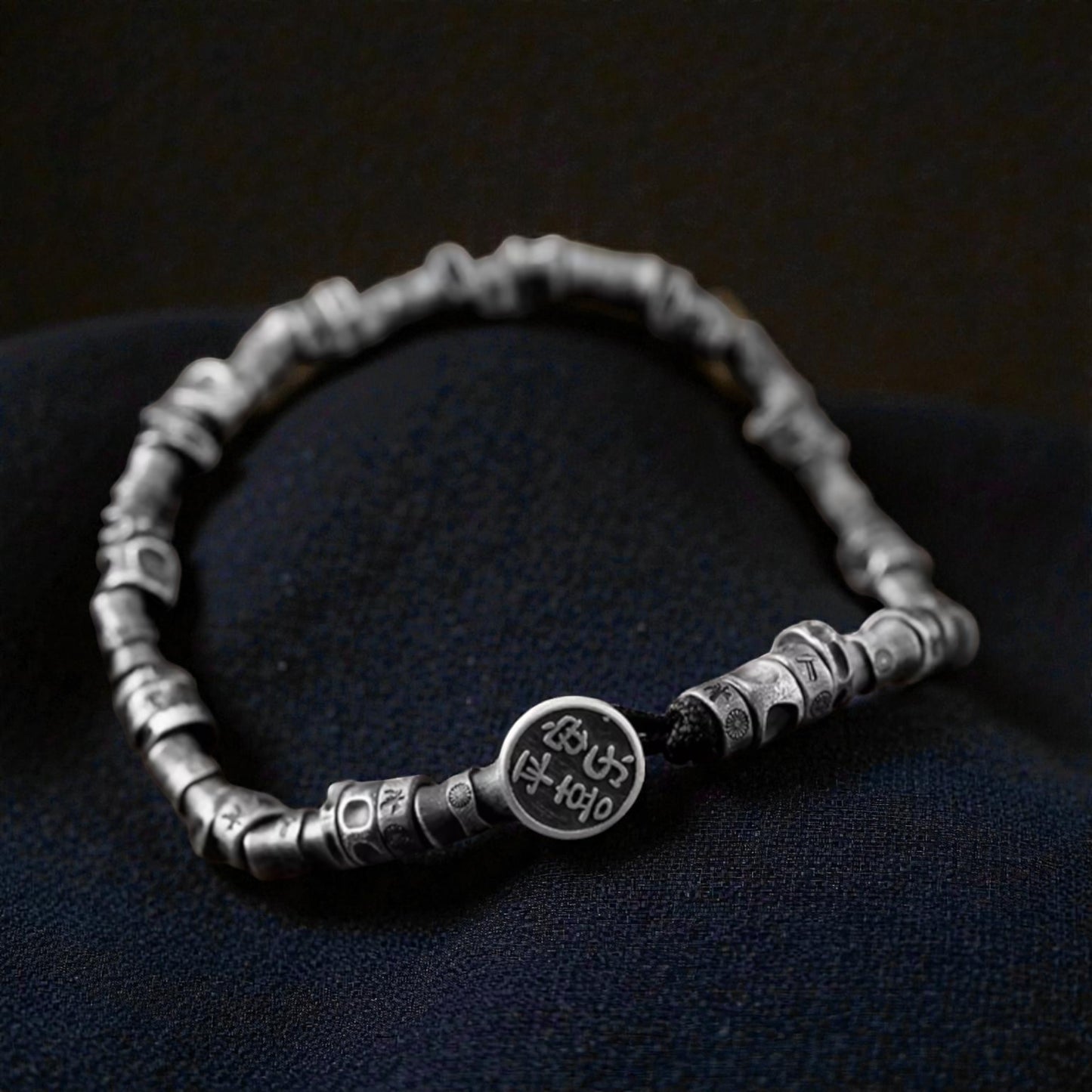 S999 Fine Silver Vintage Beads Unisex Peace and Joy Chinese Bracelet